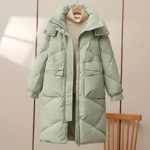 2023 new medium and long green down cotton-padded clothes women's loose cotton-padded clothes winter thickened warm large-size cotton-padded jacket