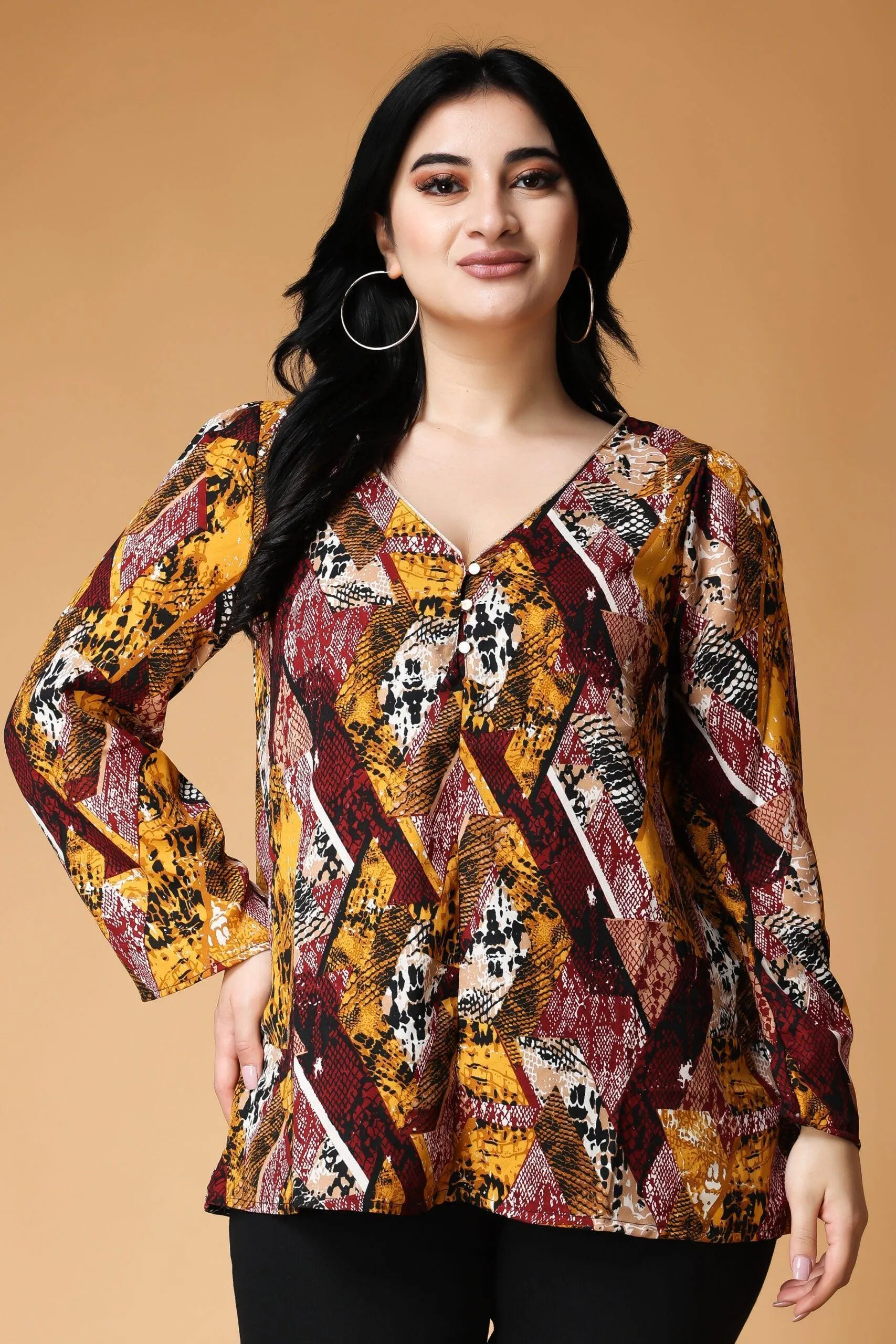 Abstract Square Printed Flared Top