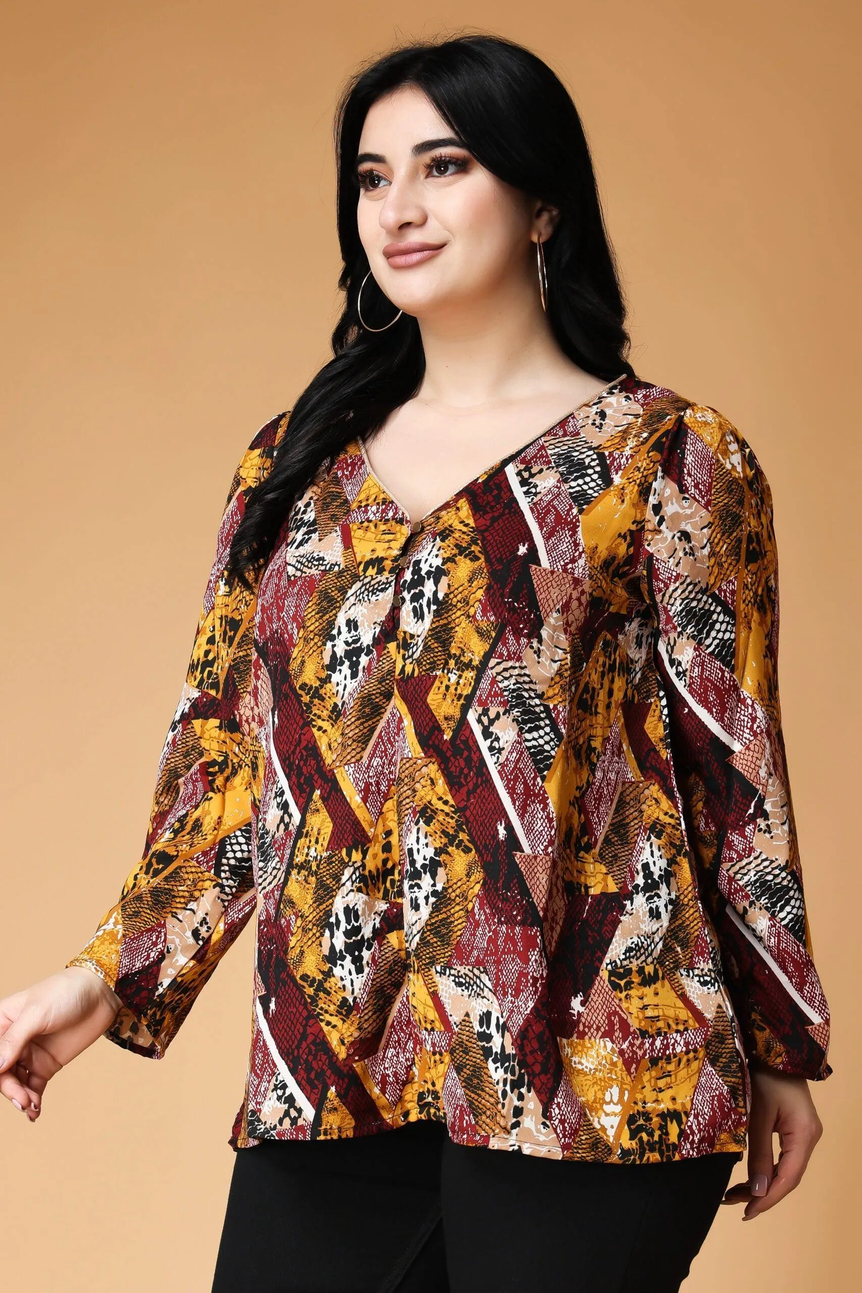 Abstract Square Printed Flared Top