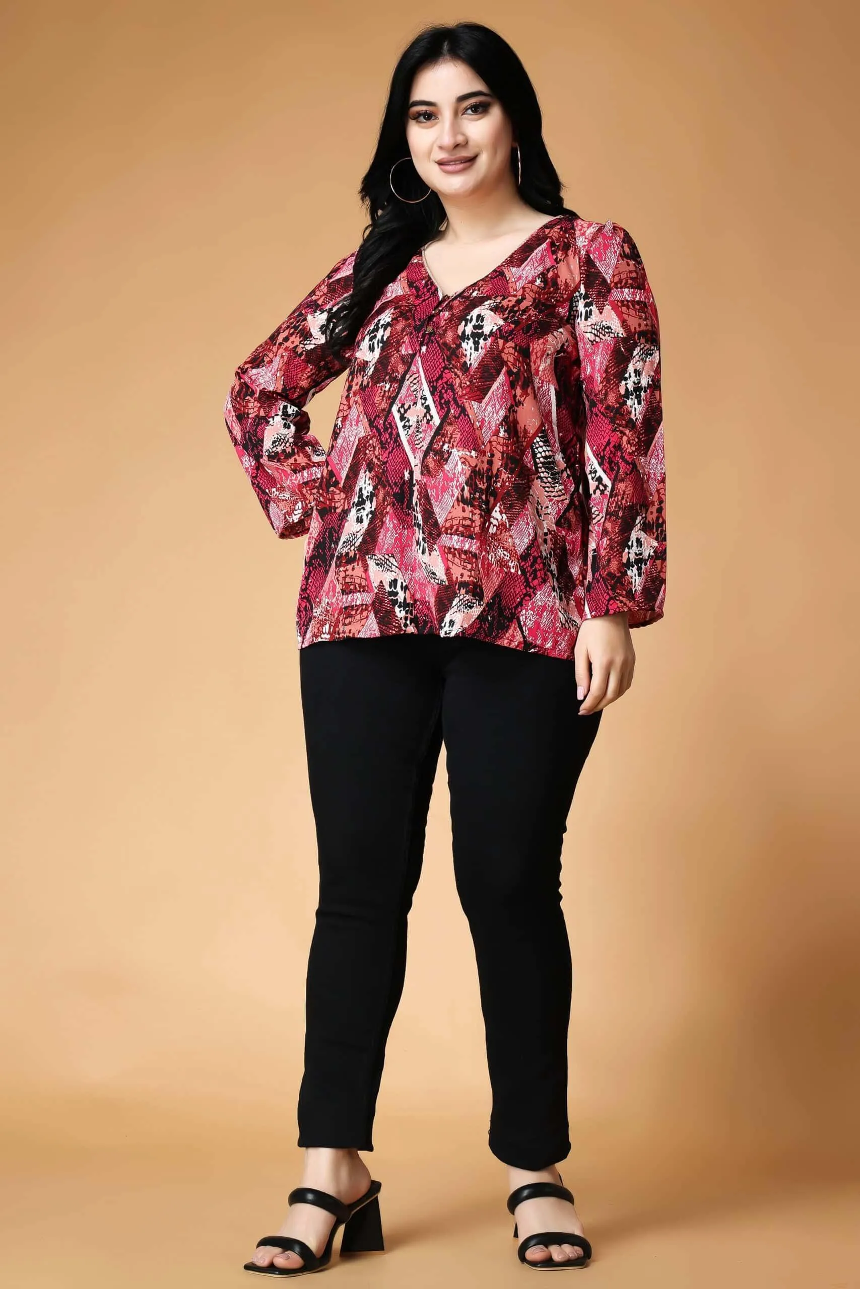 Abstract Square Printed Flared Top