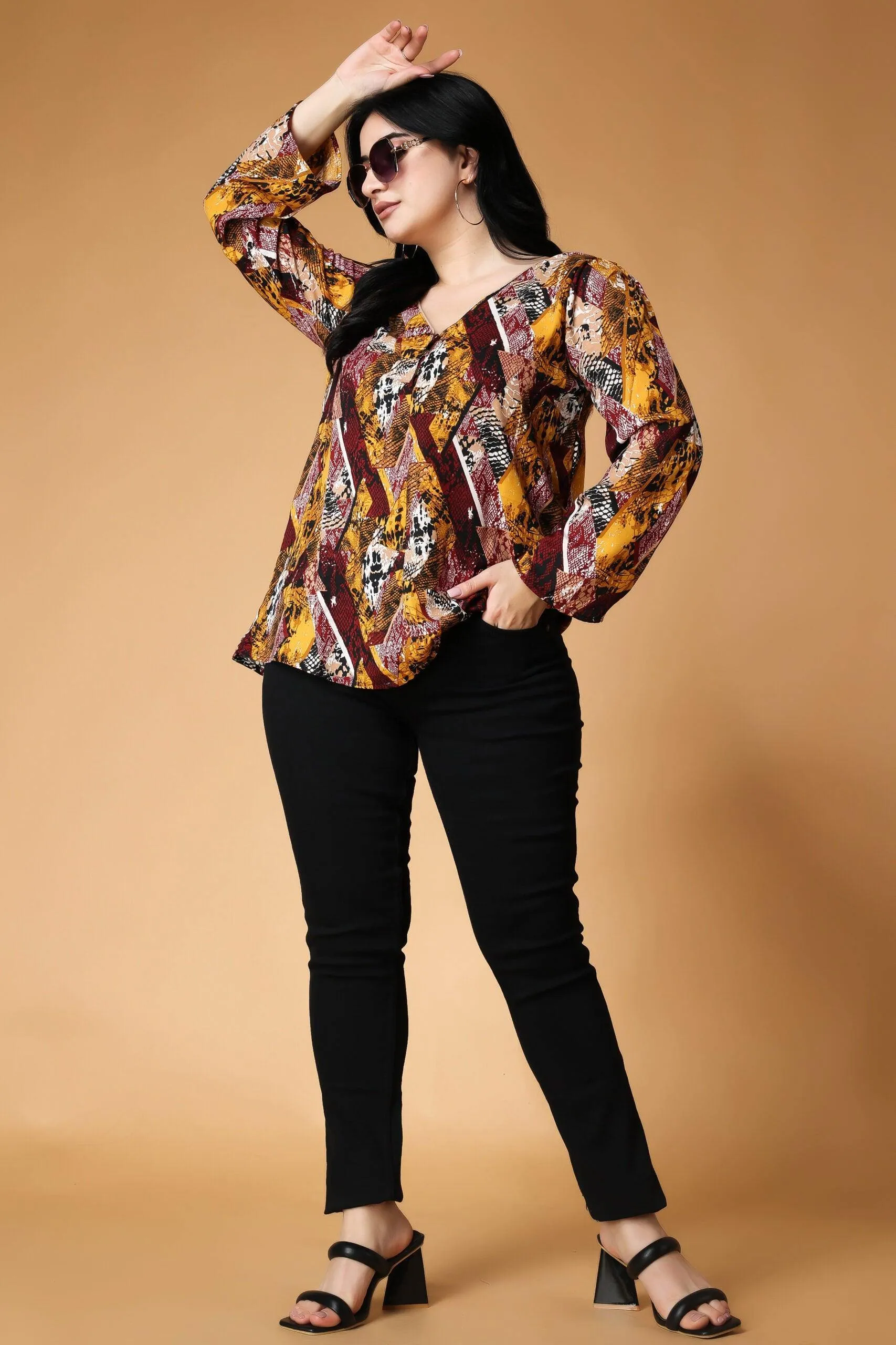 Abstract Square Printed Flared Top