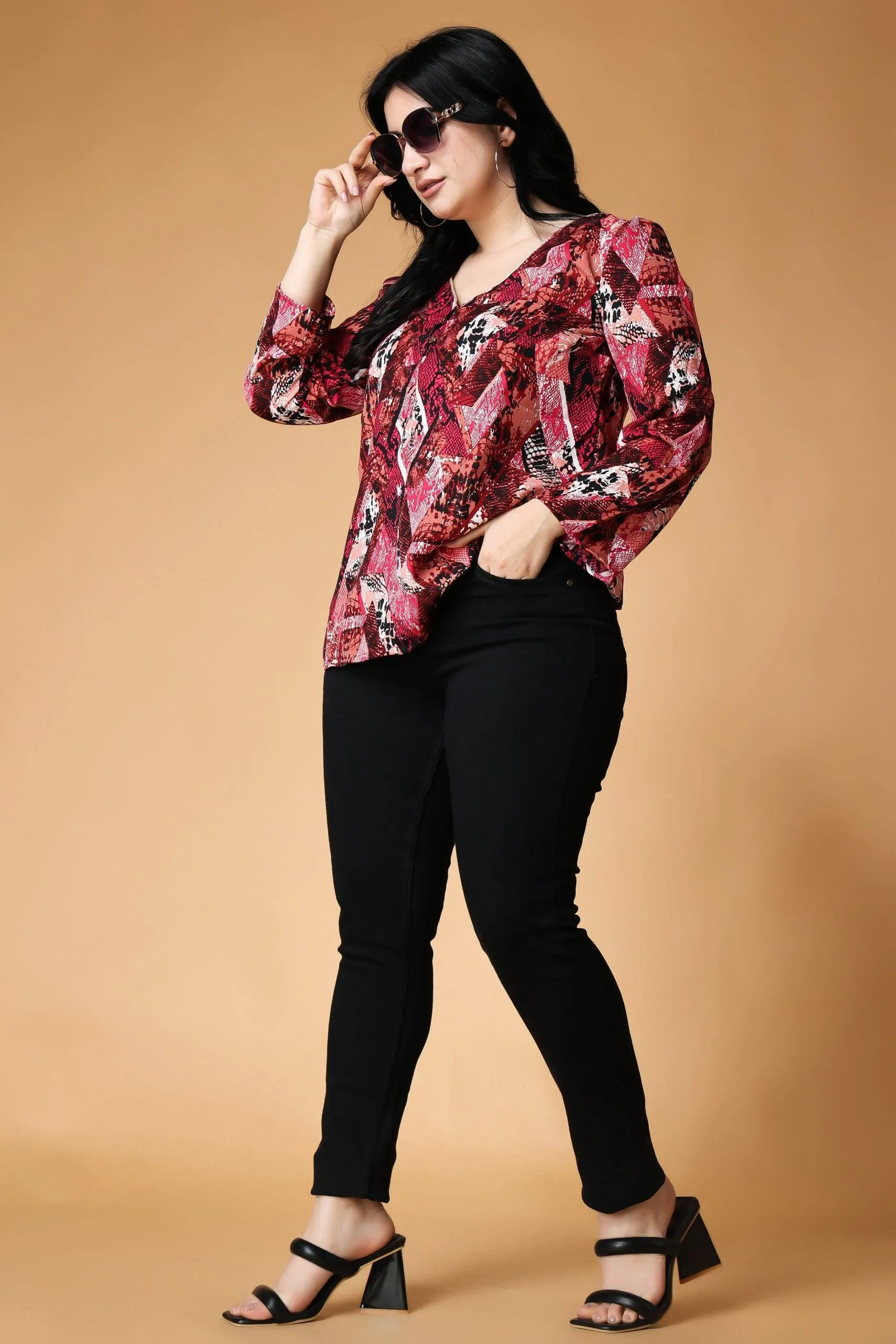 Abstract Square Printed Flared Top