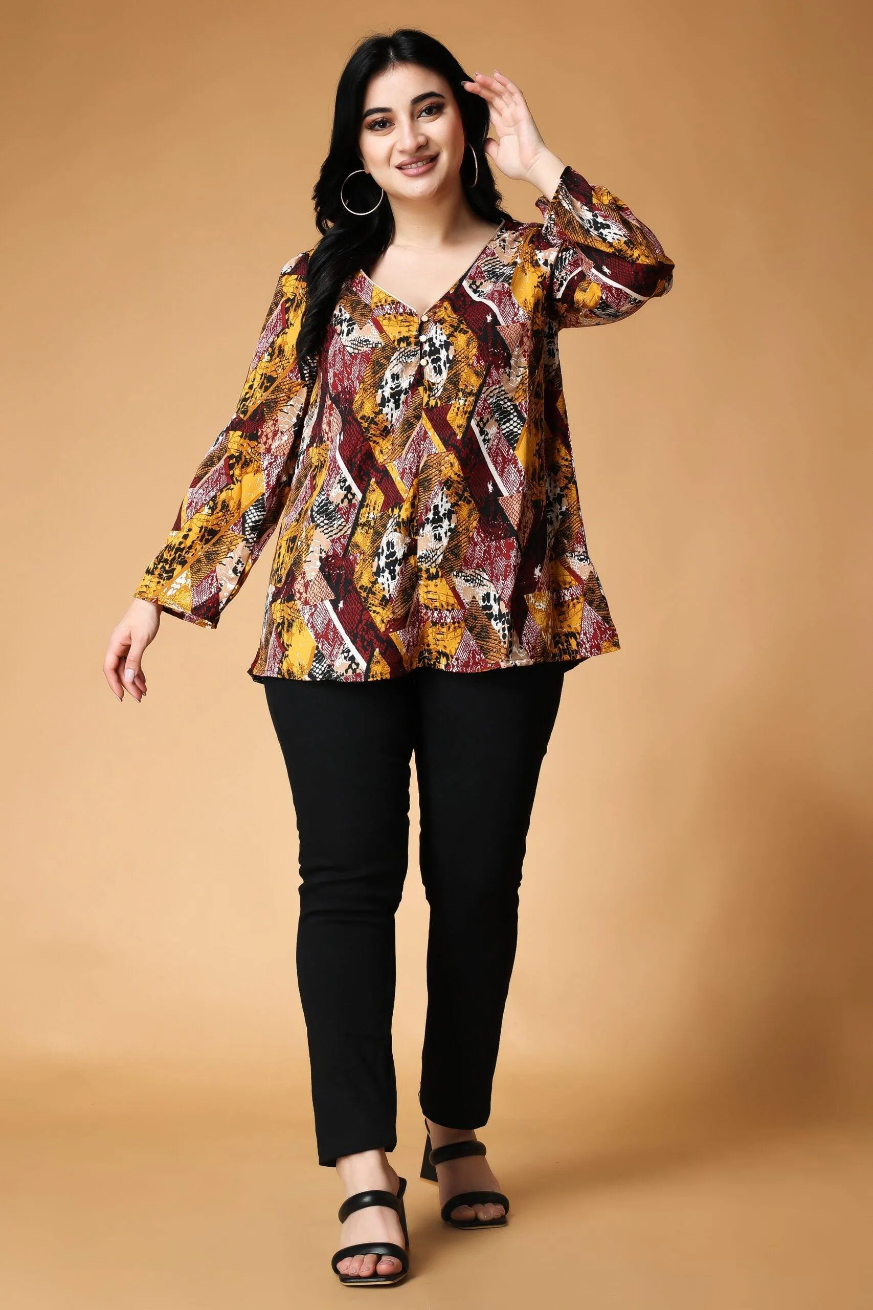 Abstract Square Printed Flared Top