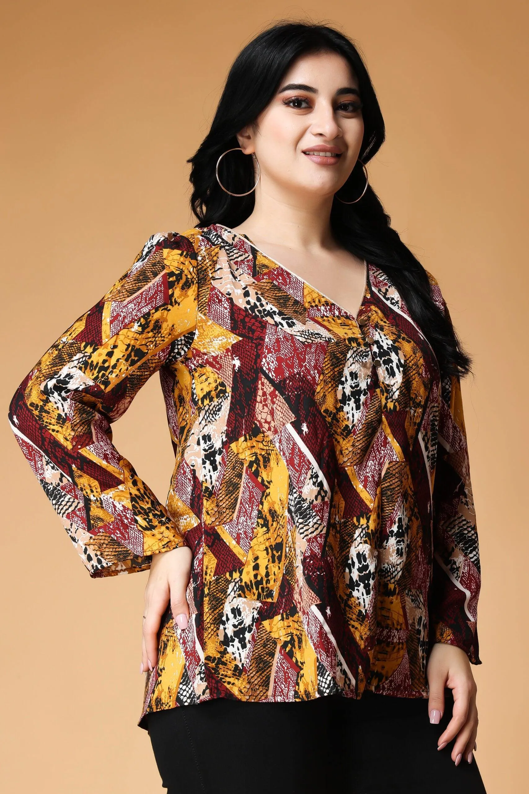 Abstract Square Printed Flared Top