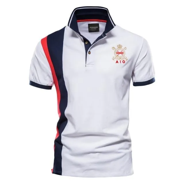 AIOPESON 100% Cotton Badge Embroidery Polo Shirt for Men Short-sleeved Patchwork Men's Polos Quality Summer Brand Men Clothing