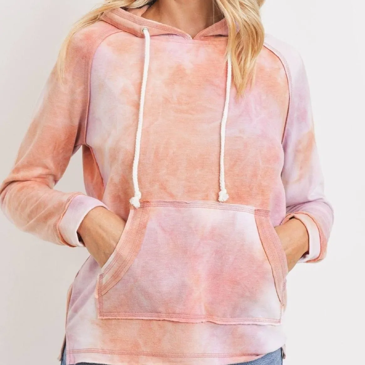 Baby Fleece Tie Dyed Front Pocket Detailed Hoodie Top