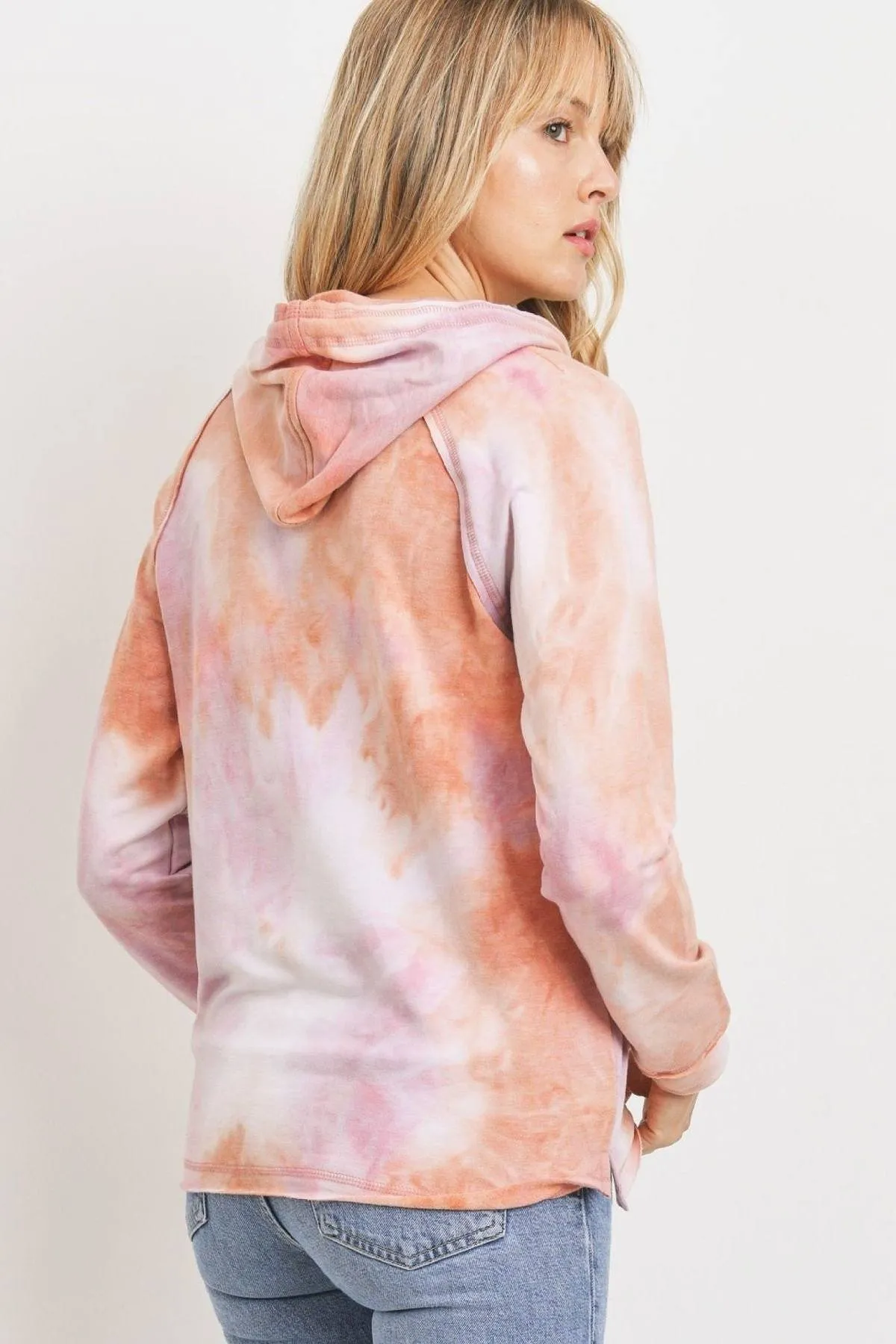 Baby Fleece Tie Dyed Front Pocket Detailed Hoodie Top