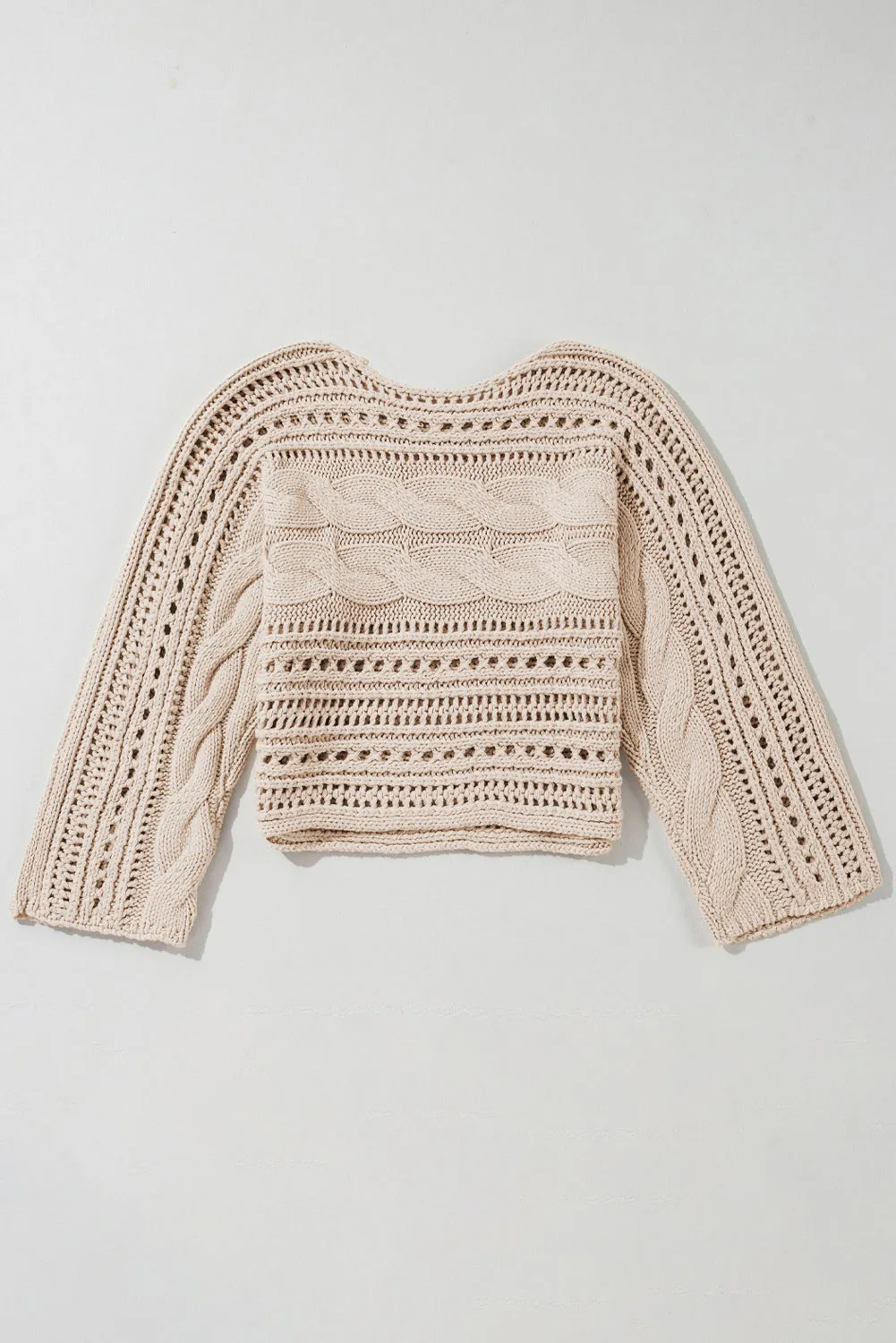 Black Hollow-out Cable Knit Cropped Sweater