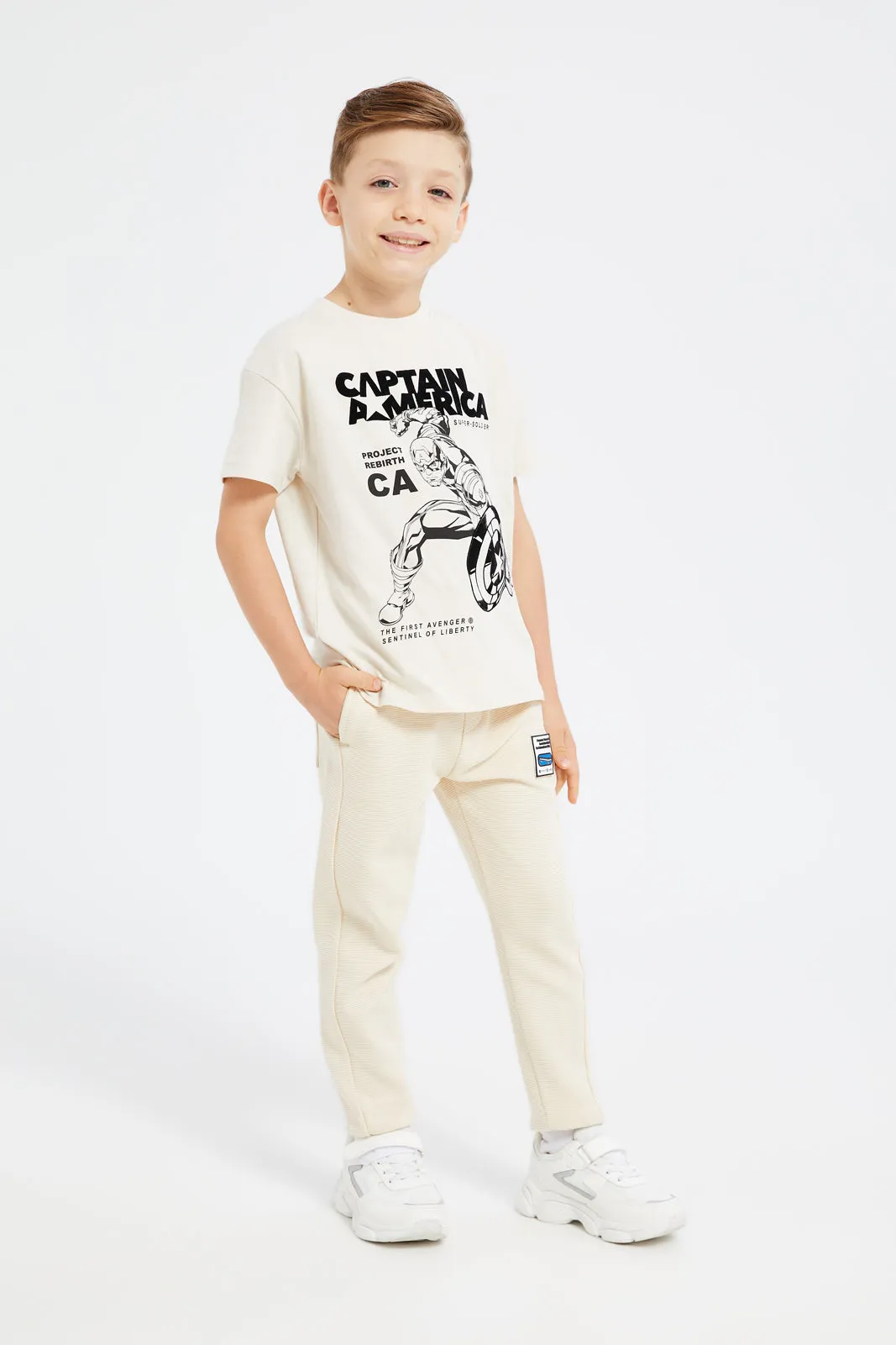 Boys Beige Ottoman Active Pants