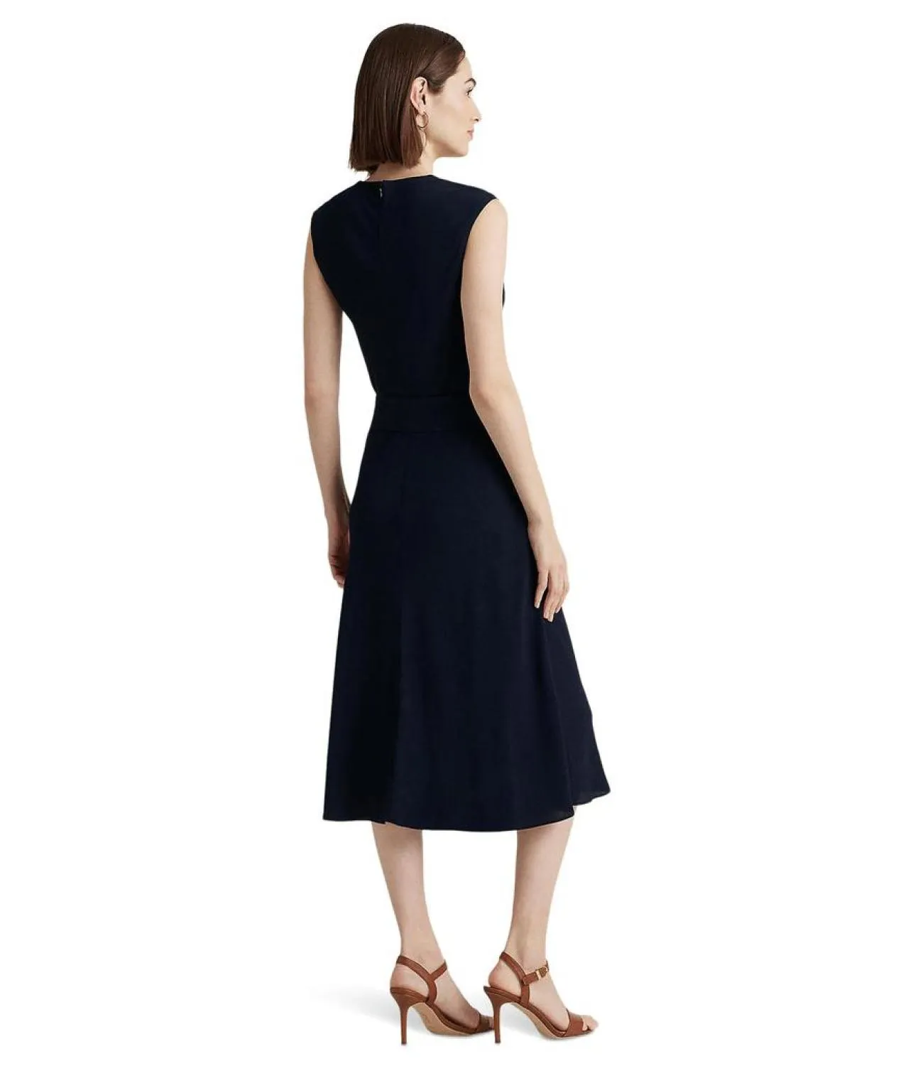 Bubble Crepe Cap-Sleeve Dress