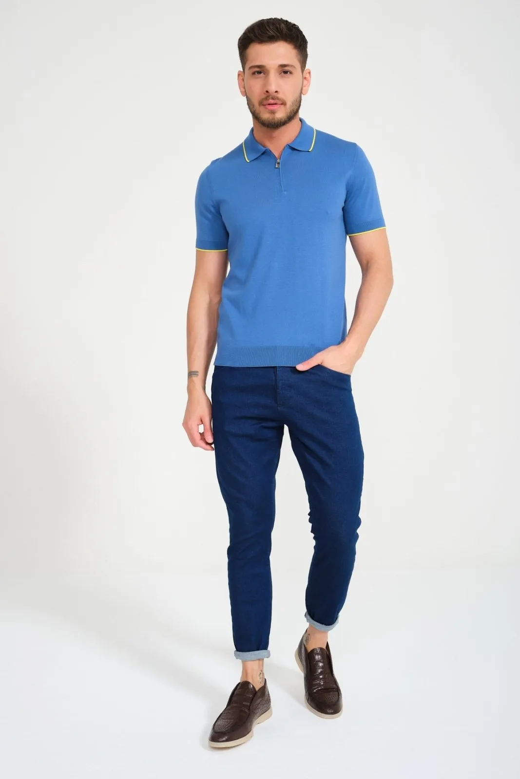 Cotton Zip Polo Shirt