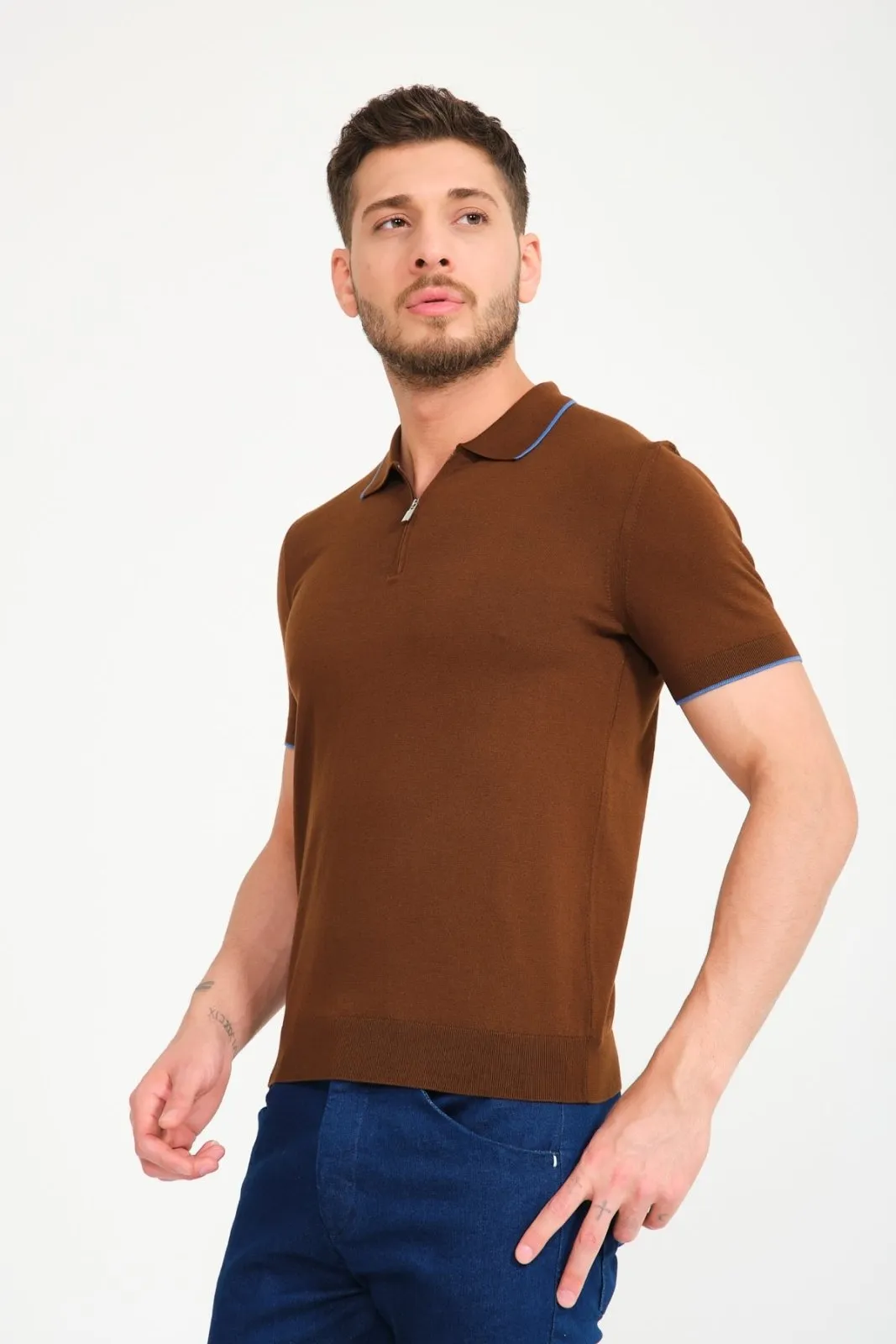 Cotton Zip Polo Shirt