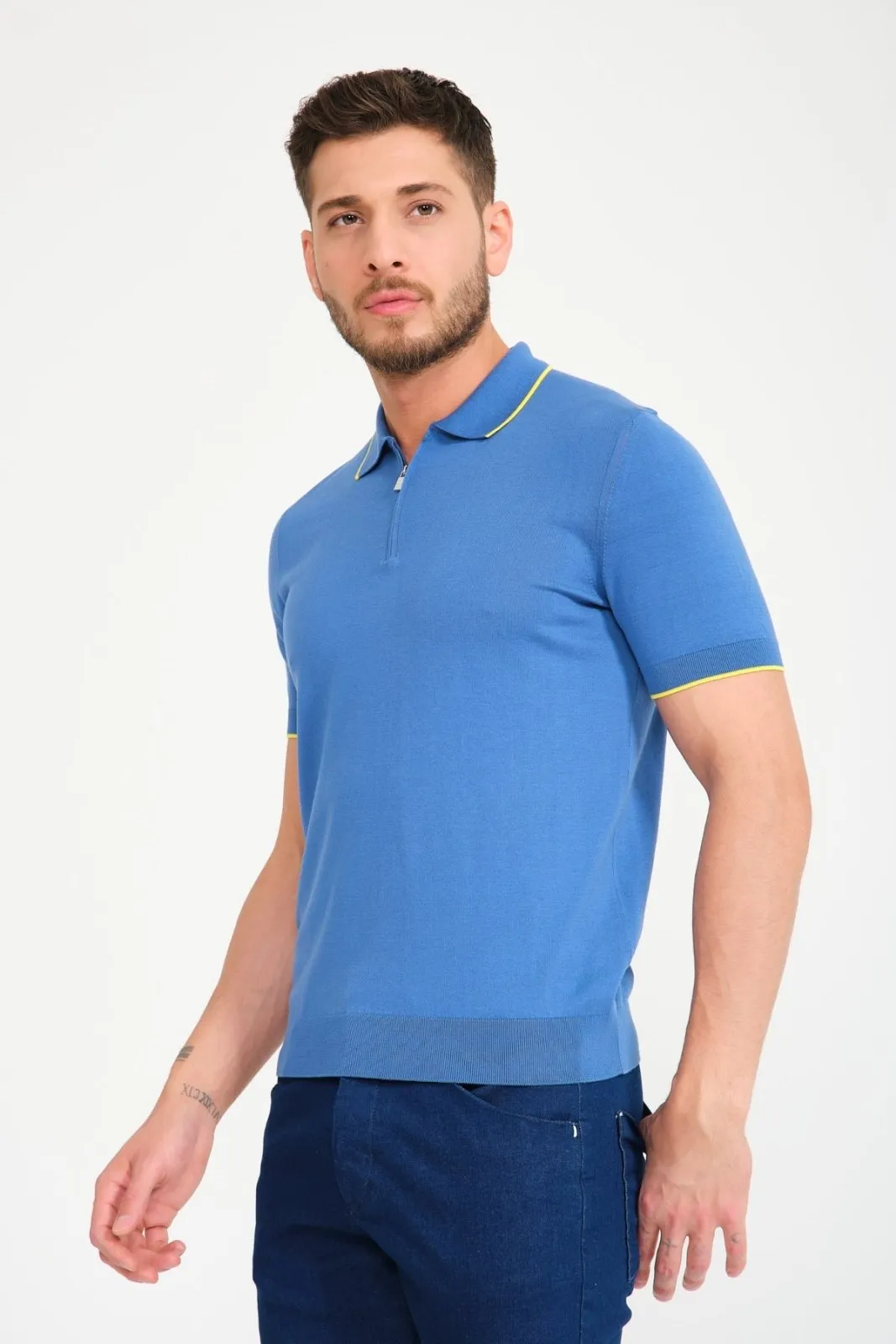 Cotton Zip Polo Shirt