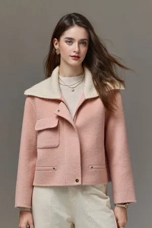 Cropped Silk-Camel Hair-Wool Blend Zip-Up Jacket with Wide Ribbed Collar