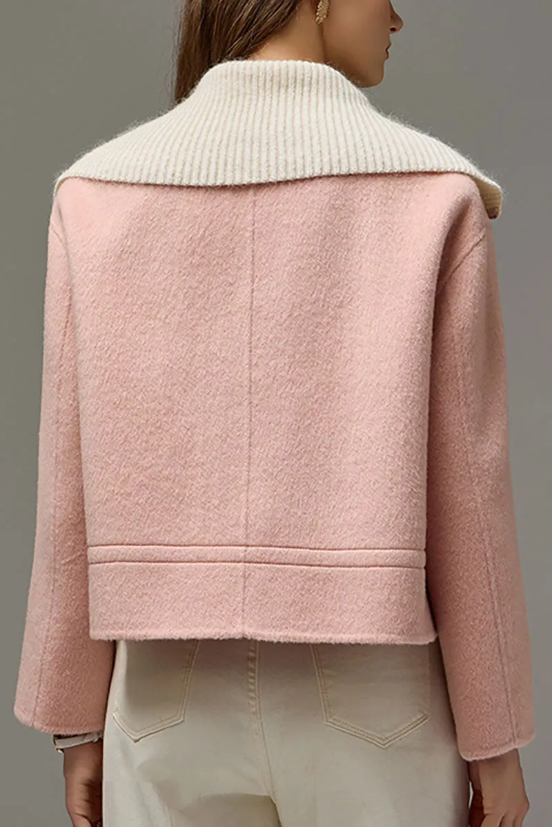 Cropped Silk-Camel Hair-Wool Blend Zip-Up Jacket with Wide Ribbed Collar