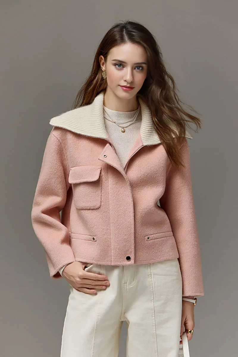 Cropped Silk-Camel Hair-Wool Blend Zip-Up Jacket with Wide Ribbed Collar