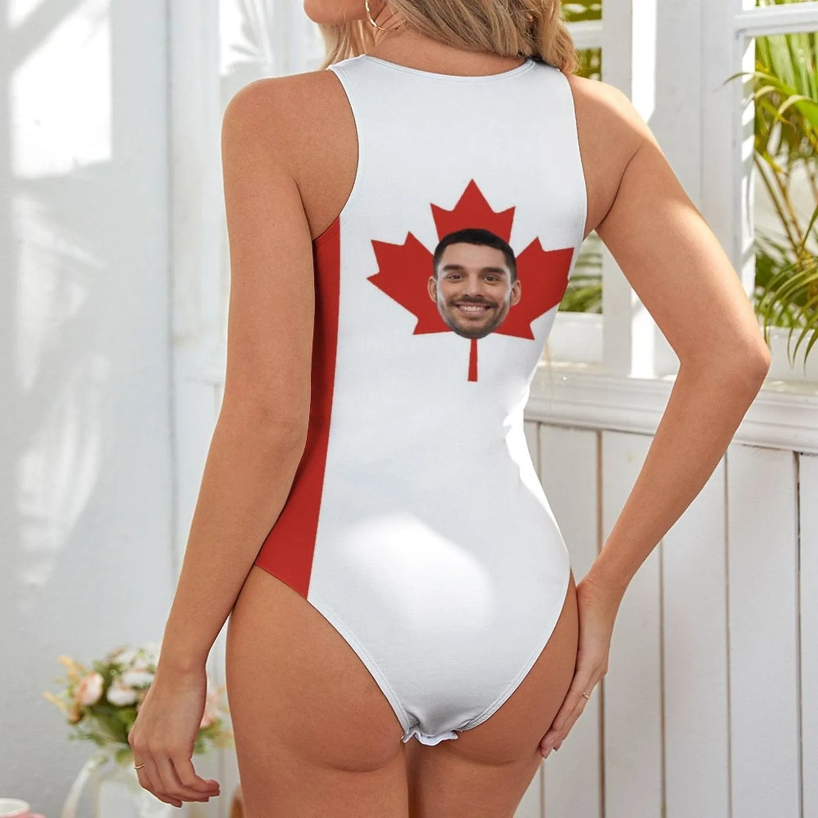 Custom Face Canada Swimsuit Personalized Bathing Suits Women's Vest Bodysuit Swimsuit Celebrate Holiday Party