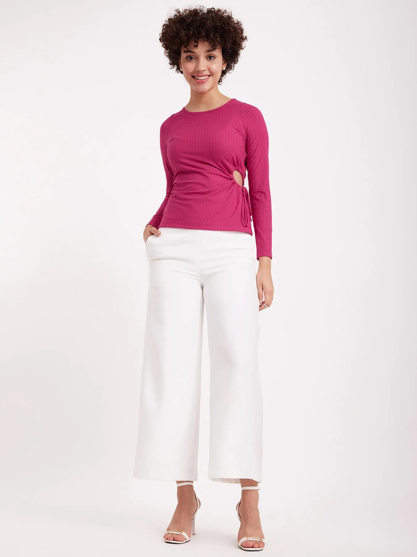 Cutout Rib Knit Top - Fuchsia