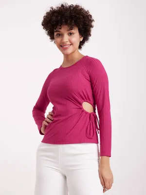 Cutout Rib Knit Top - Fuchsia