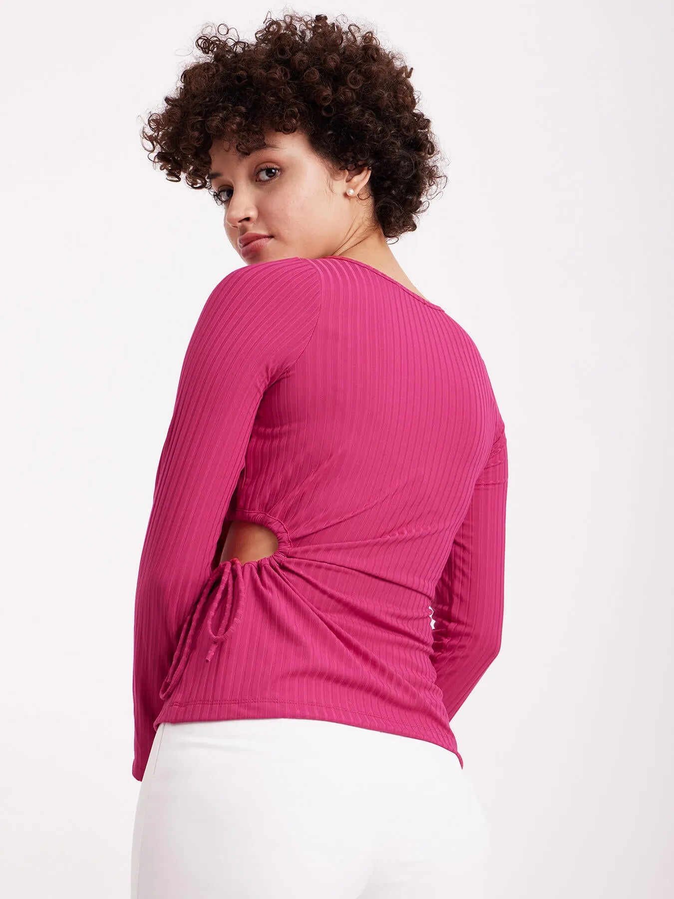 Cutout Rib Knit Top - Fuchsia