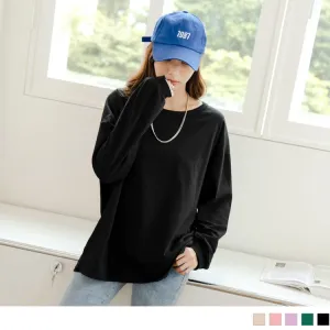 DROP SHOULDER LONG SLEEVE ROUND NECK TOPS