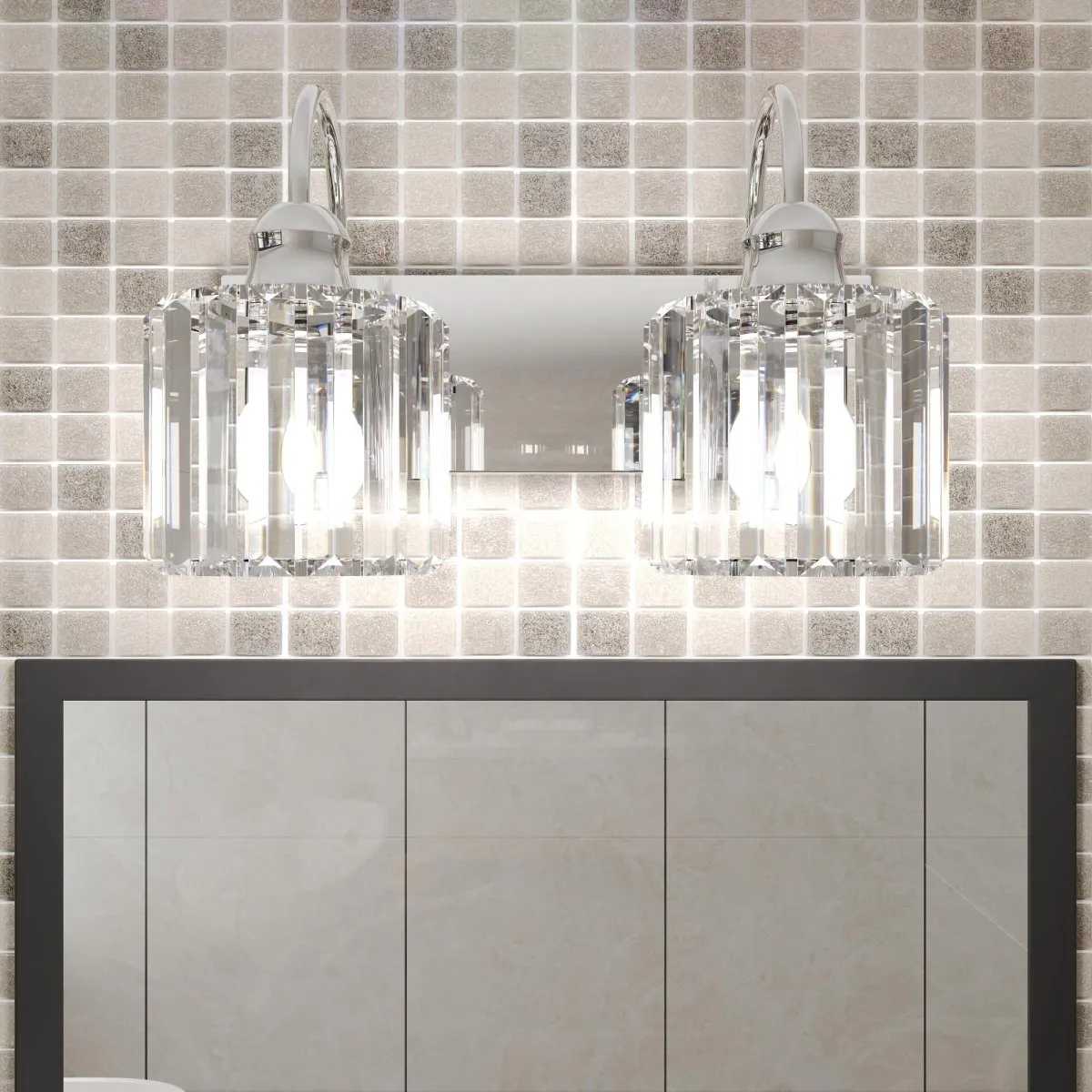 ExBrite 12" 2-Light Vanity Light with Crystal Design, Chrome