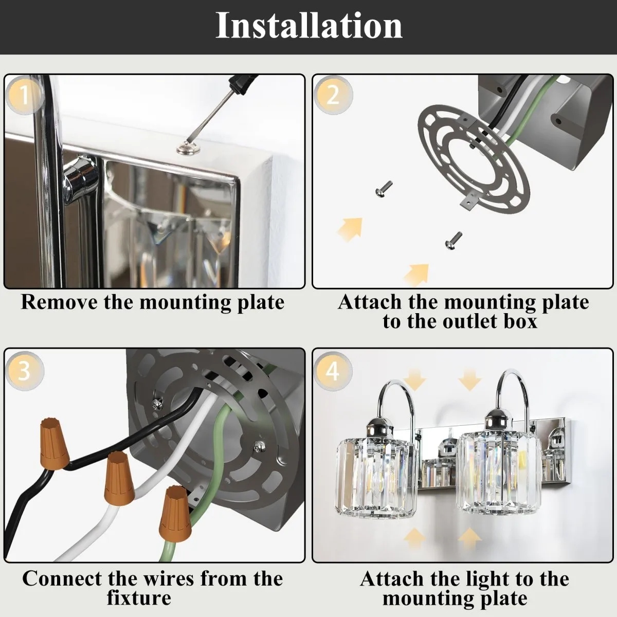 ExBrite 12" 2-Light Vanity Light with Crystal Design, Chrome