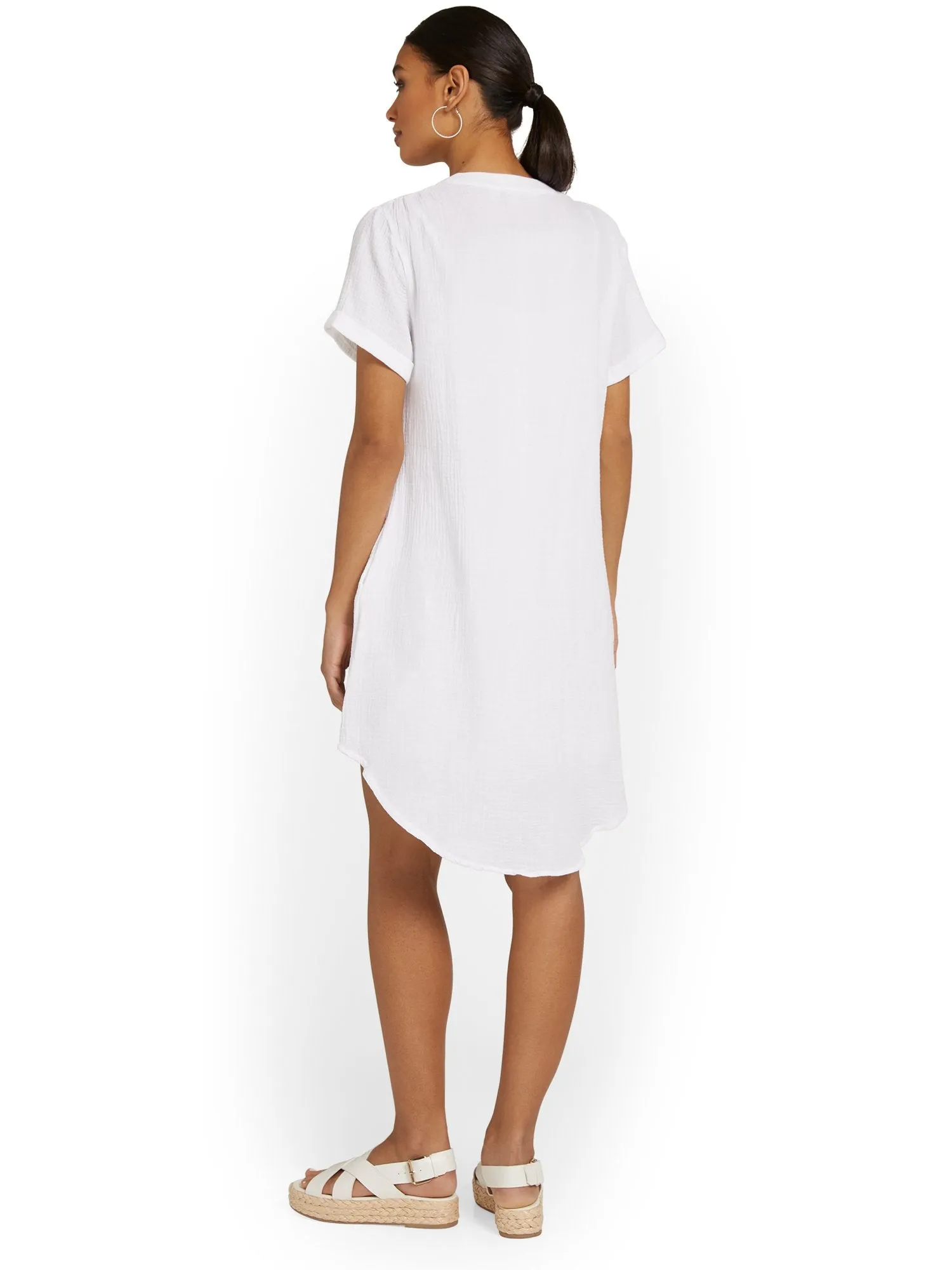 Gauze Split-Neck Dress - Optic White