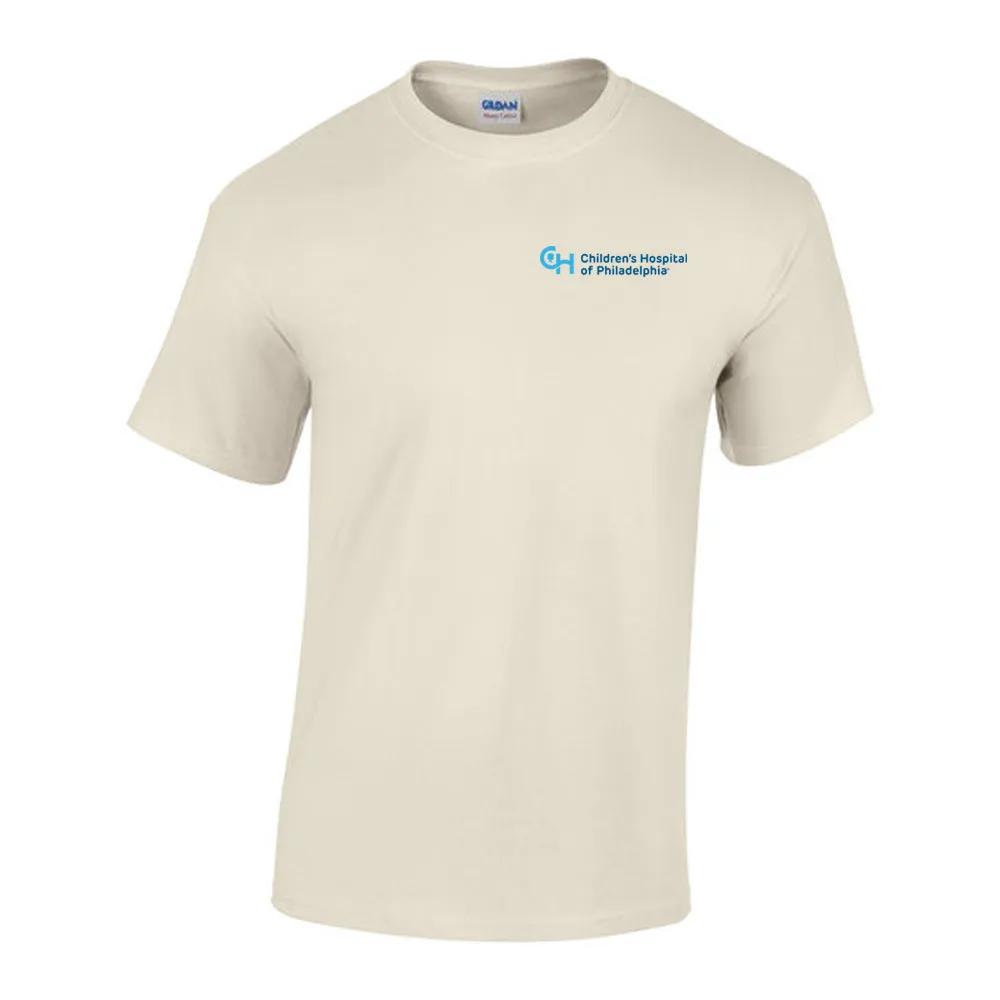 Gildan Adult Heavy Cotton 5.3 oz Neutral Color T-Shirt With Light Blue CHOP Logo