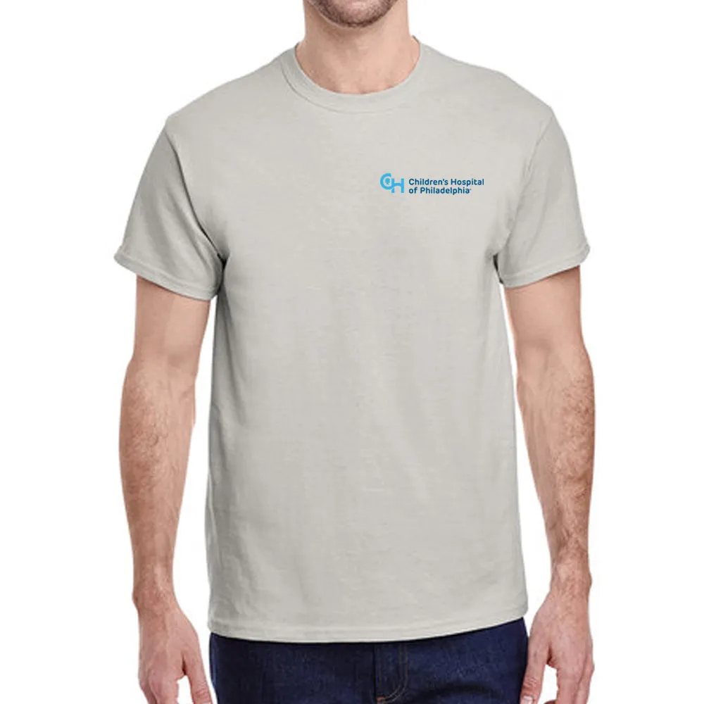 Gildan Adult Heavy Cotton 5.3 oz Neutral Color T-Shirt With Light Blue CHOP Logo