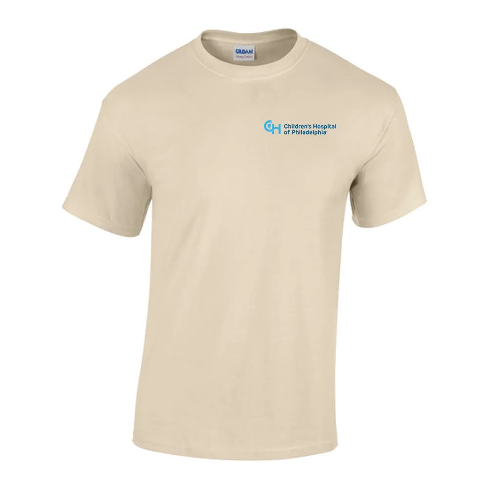 Gildan Adult Heavy Cotton 5.3 oz Neutral Color T-Shirt With Light Blue CHOP Logo