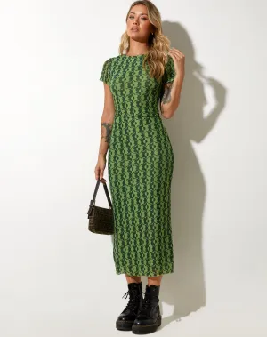 Happyella Midi Dress in Wavy Daisy Green