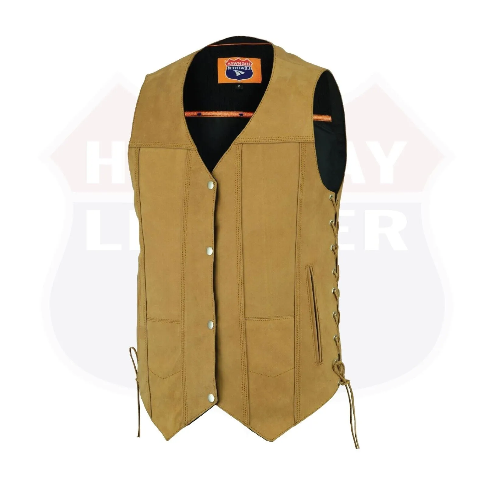 HL3540TAN Men's Motorcycle Leather Vest Sahara Brown TAN Distressed Biker Side Lace Gun CC