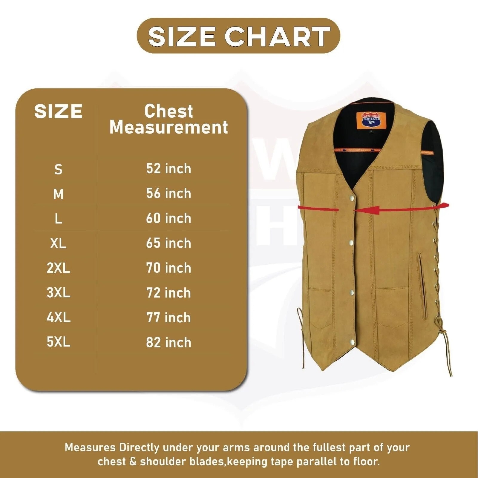 HL3540TAN Men's Motorcycle Leather Vest Sahara Brown TAN Distressed Biker Side Lace Gun CC