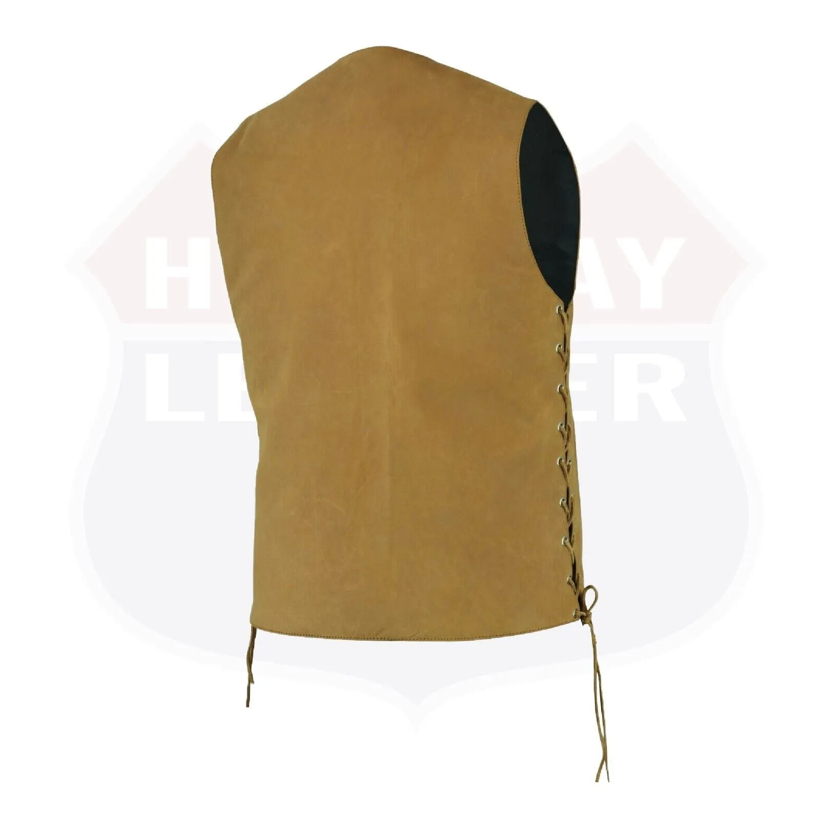 HL3540TAN Men's Motorcycle Leather Vest Sahara Brown TAN Distressed Biker Side Lace Gun CC