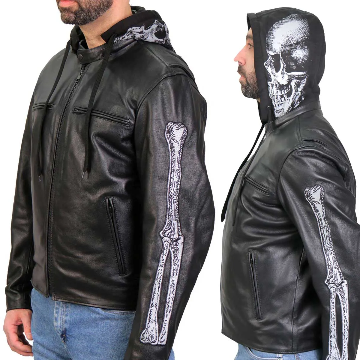 Hot Leathers JKM1031 Men’s ‘Skull and Bones’ Leather Jacket with Flannel Lining