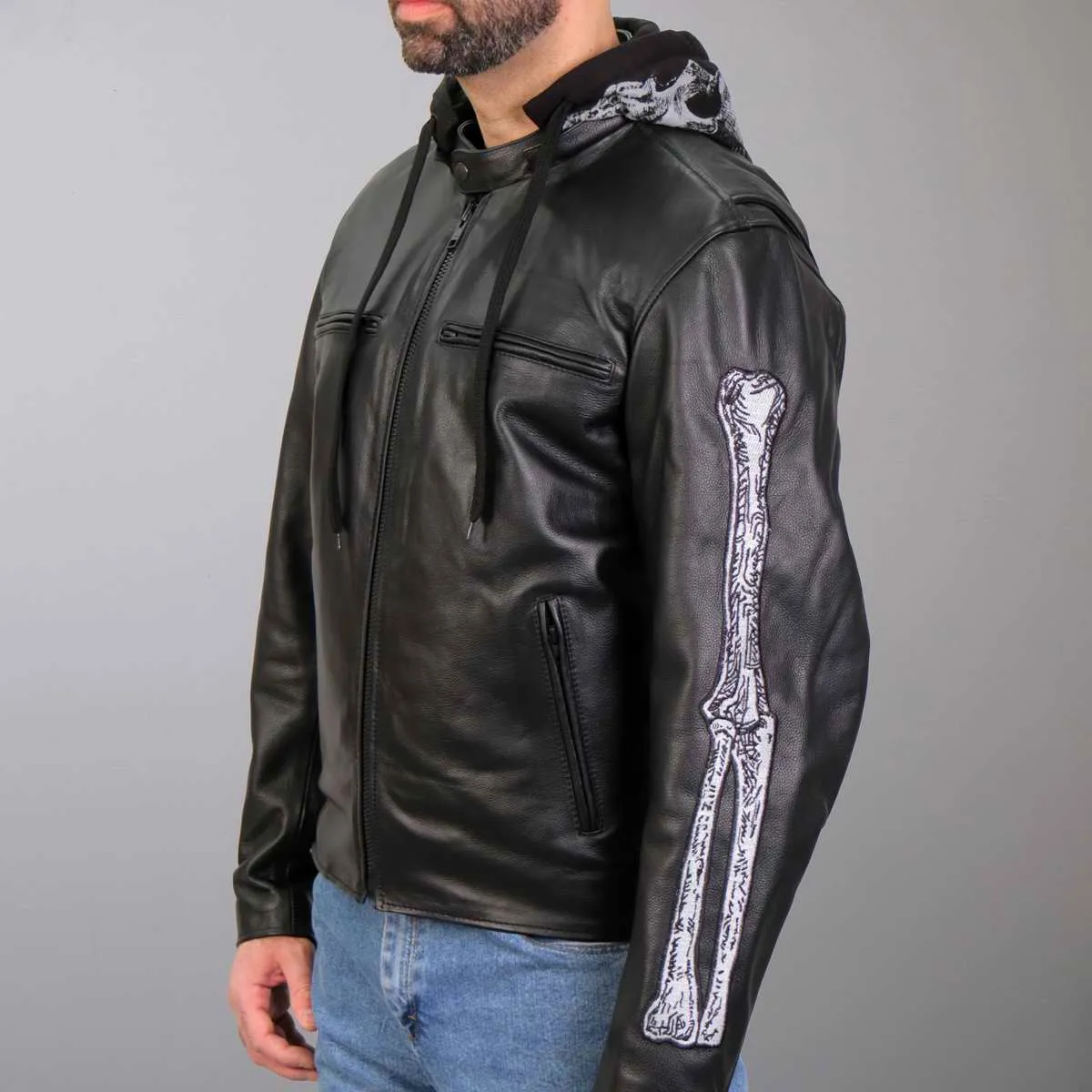 Hot Leathers JKM1031 Men’s ‘Skull and Bones’ Leather Jacket with Flannel Lining