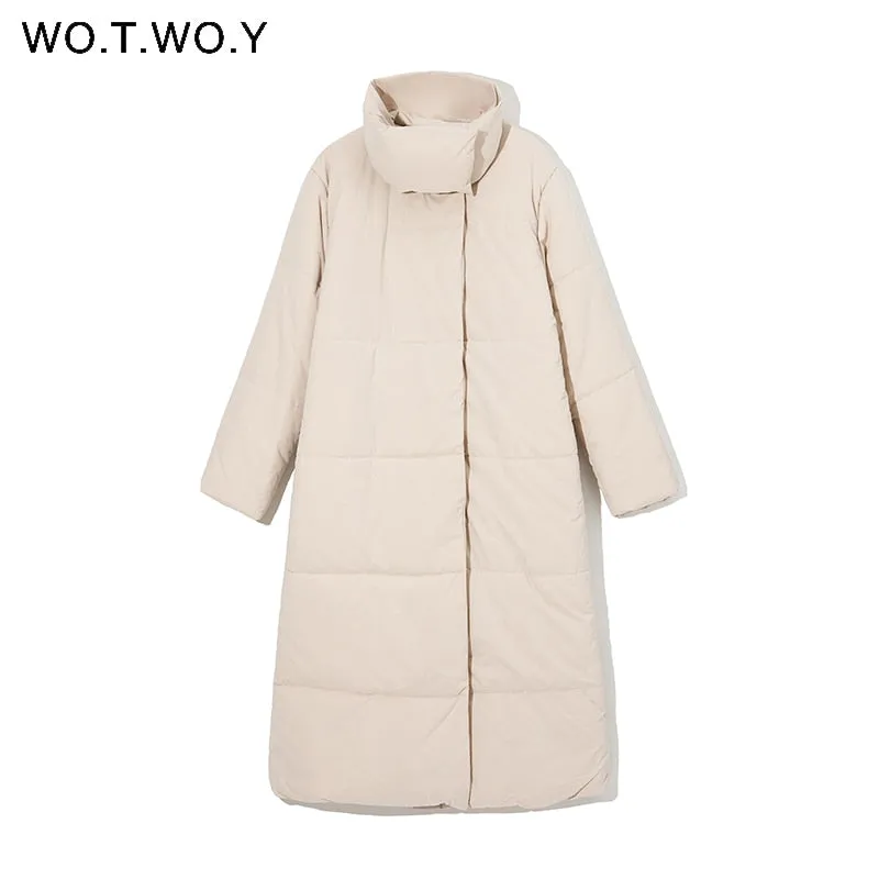 Joskaa Christmas Gift WOTWOY Oversized Long Thicken Winter Jackets Women Warm Cotton Padded Parkas Female Wide-Waisted Straight Coats 2024 Overcoat