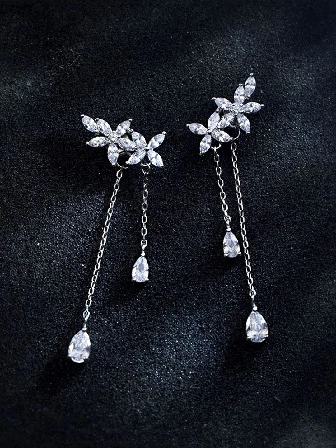 Kairangi Earrings For Women Sparkling Crystal Studded Silver Toned Back Drop Dangle Earrings For Women and Girls