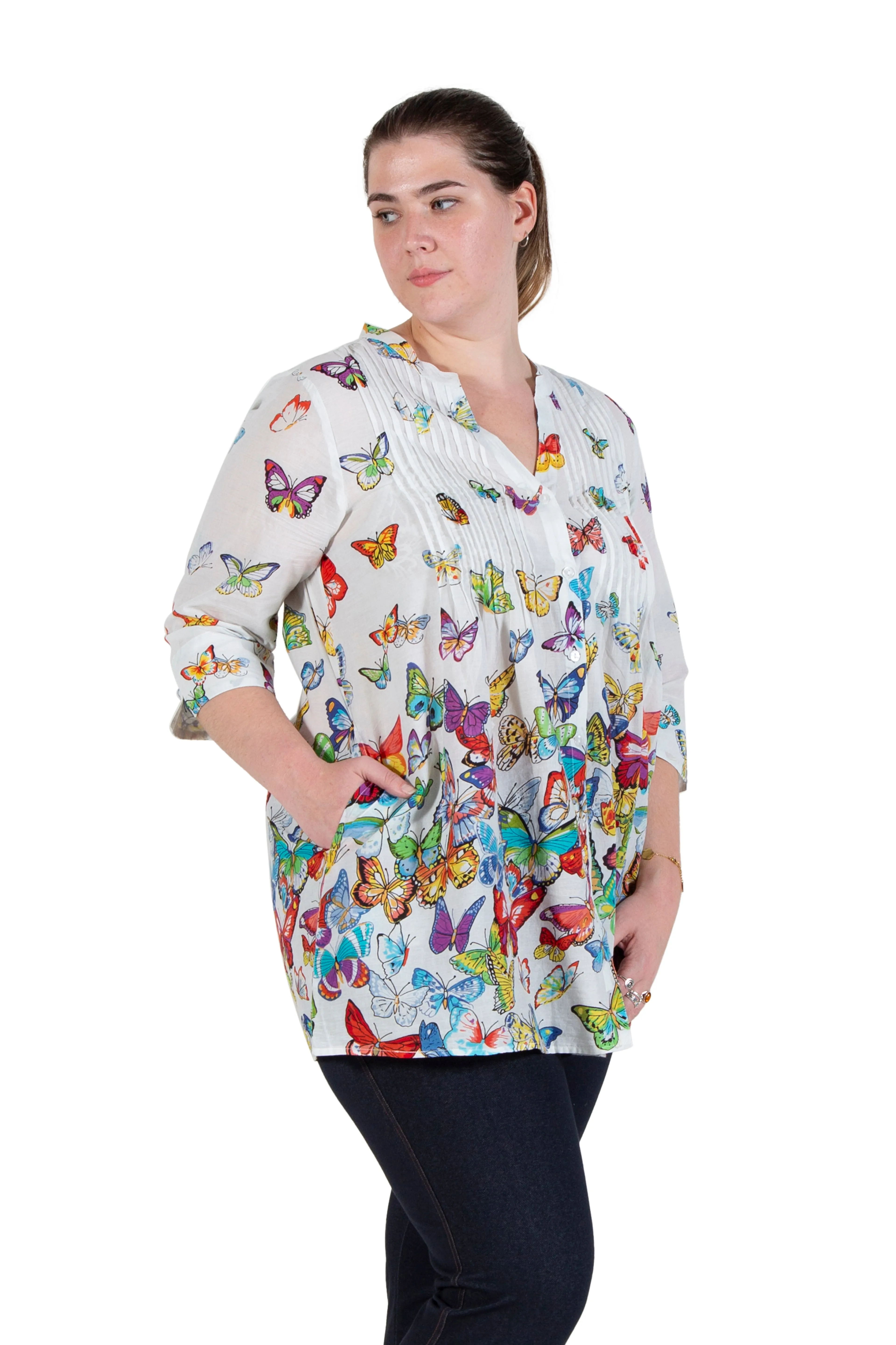 La Cera Plus Size Butterfly Garden Tunic