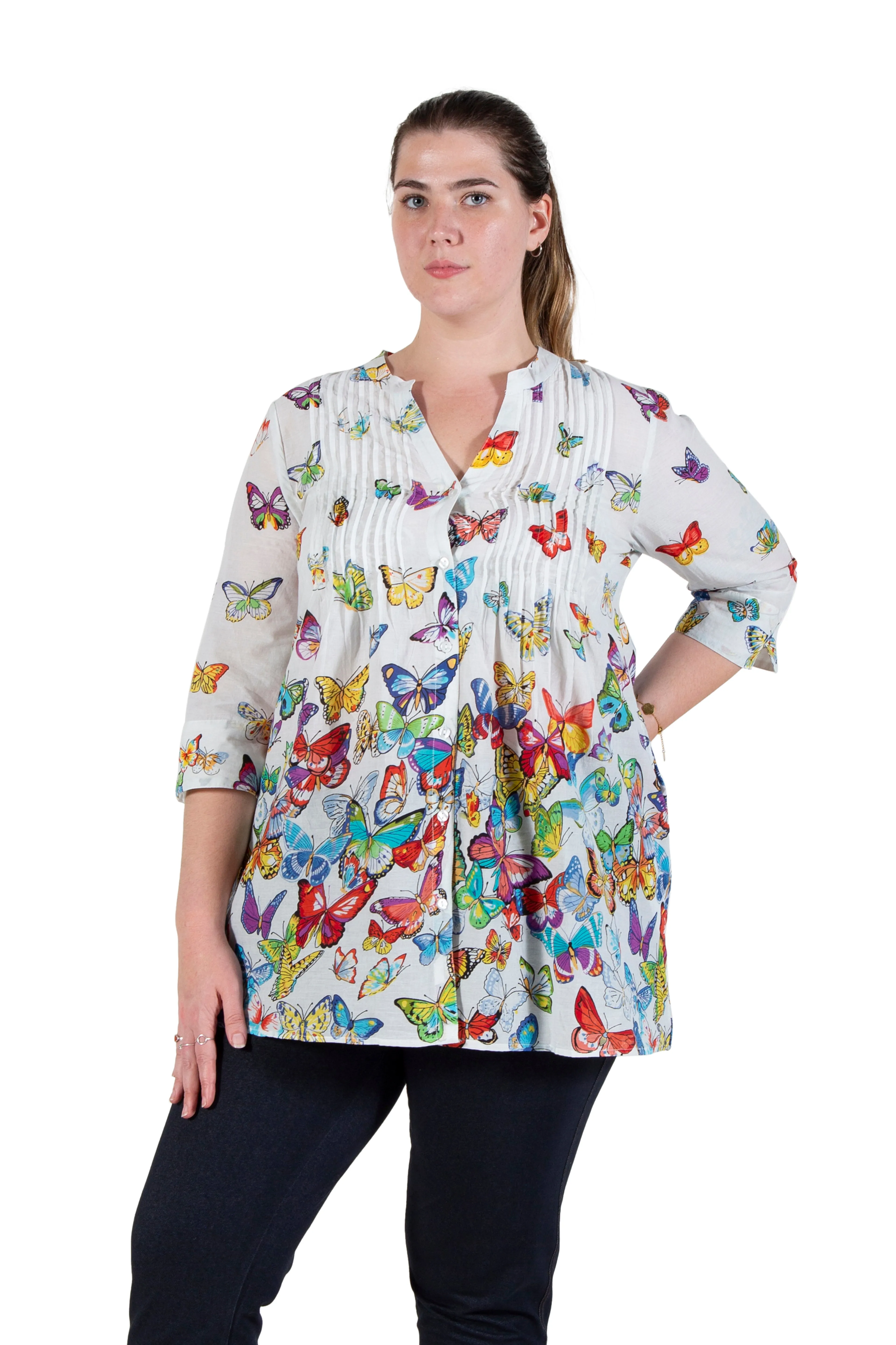 La Cera Plus Size Butterfly Garden Tunic