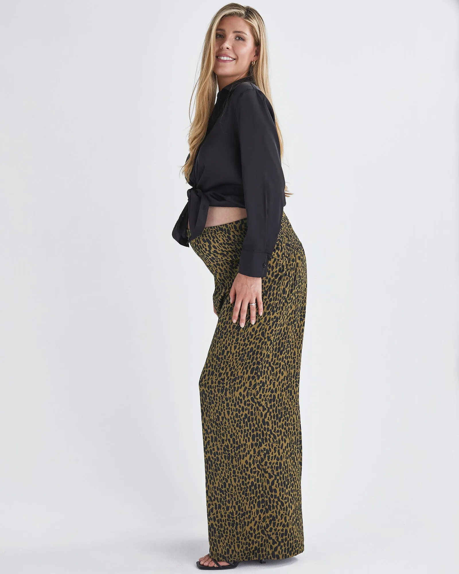 Leona Animal Print Satin Wide Leg Maternity Pants