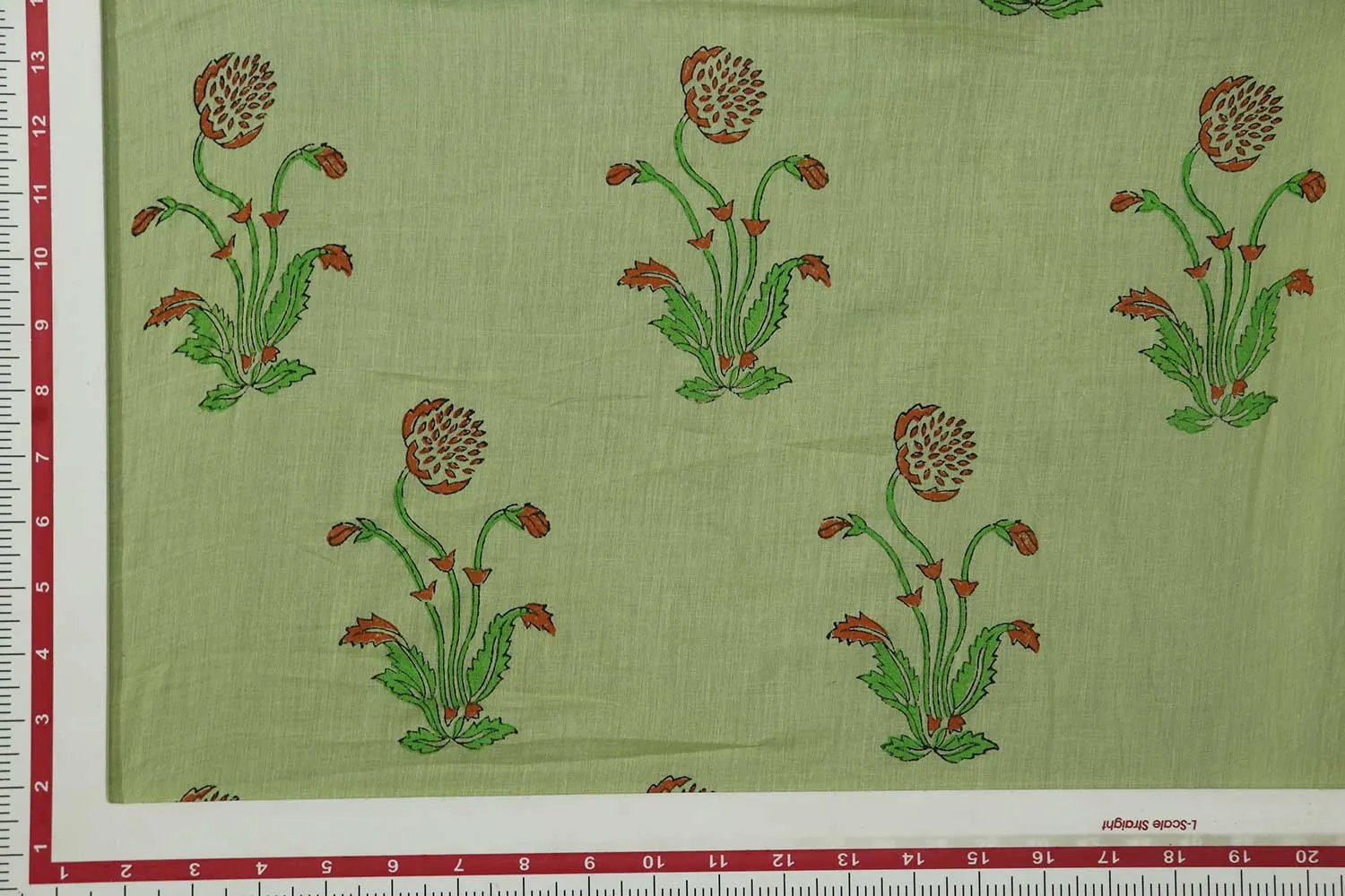 Light Green Floral Block Printed Cotton Fabric