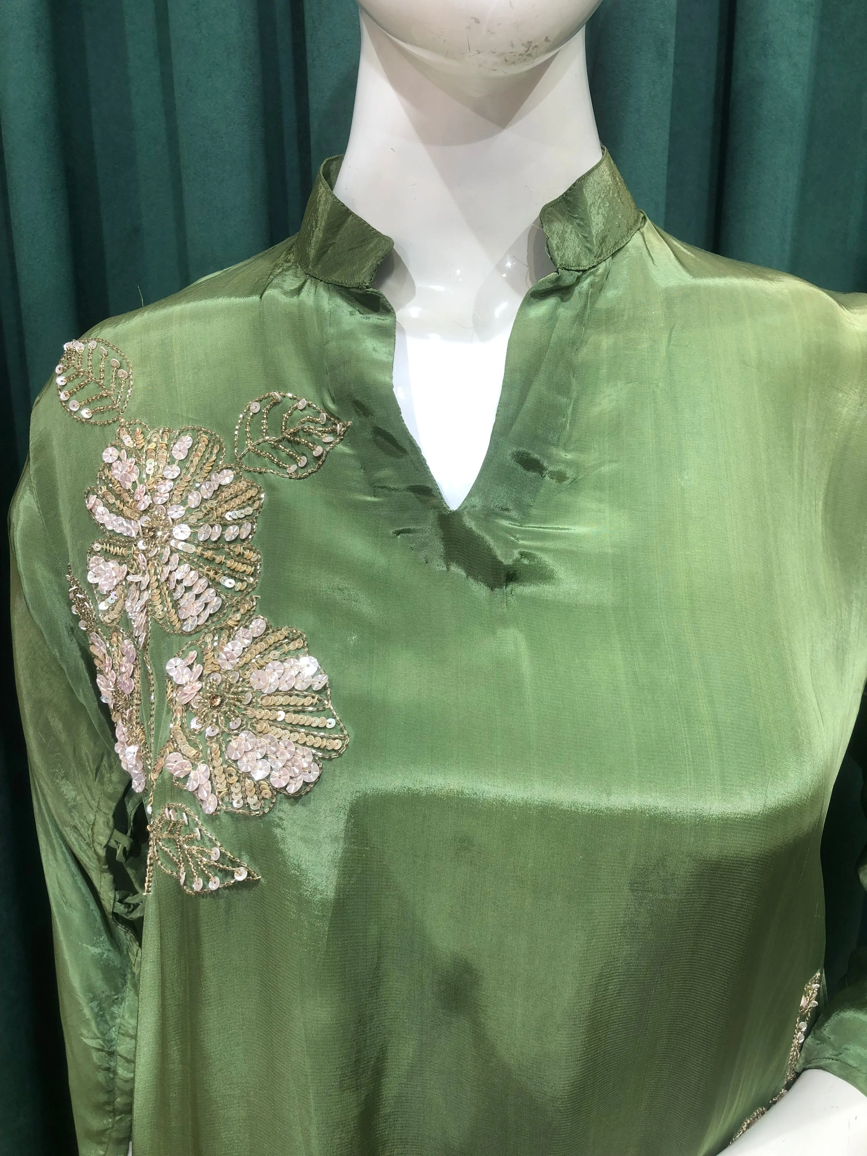 Mehandi Green Crepe Co ord Set With Sequins And Cutdana Work