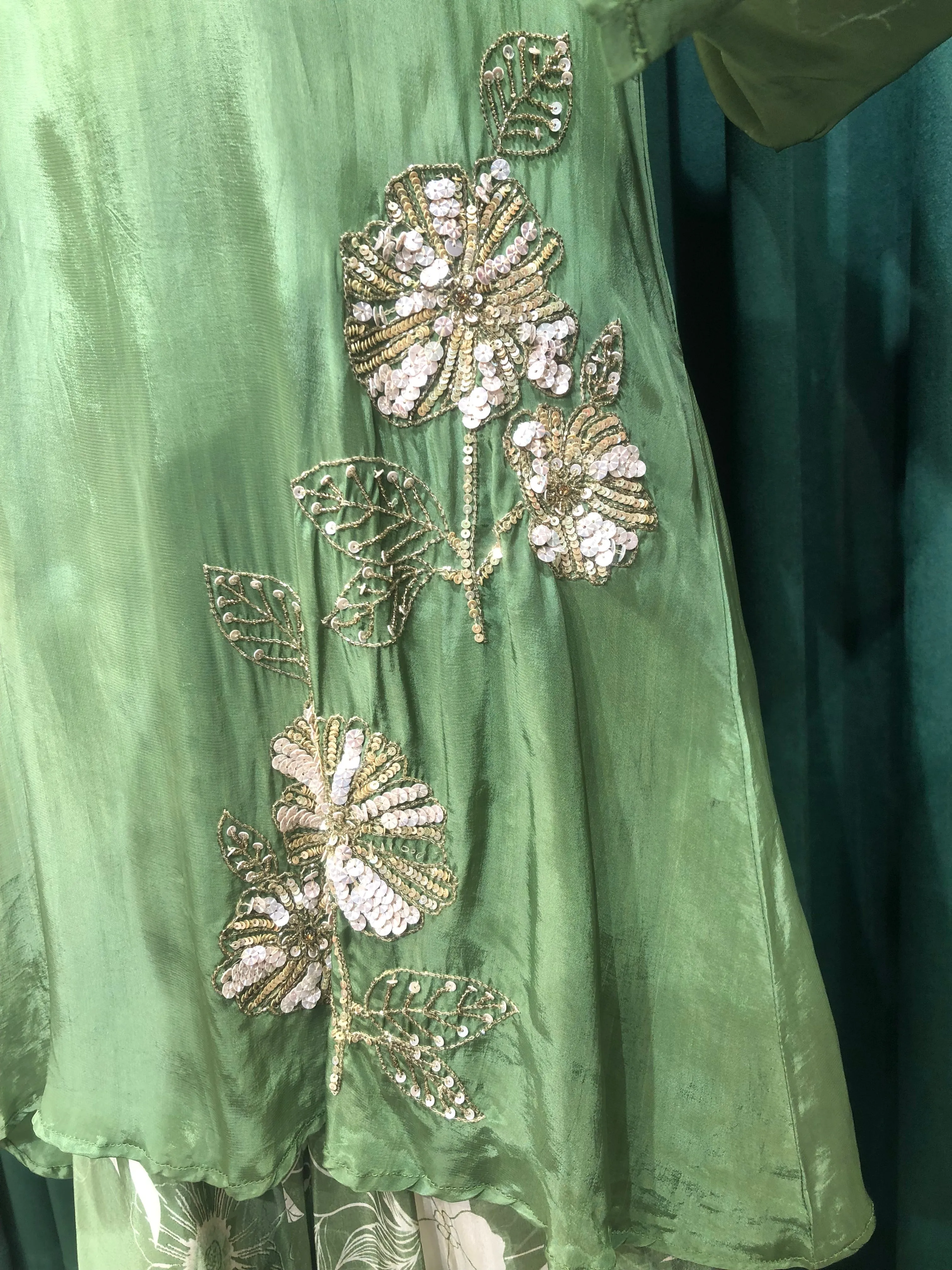 Mehandi Green Crepe Co ord Set With Sequins And Cutdana Work