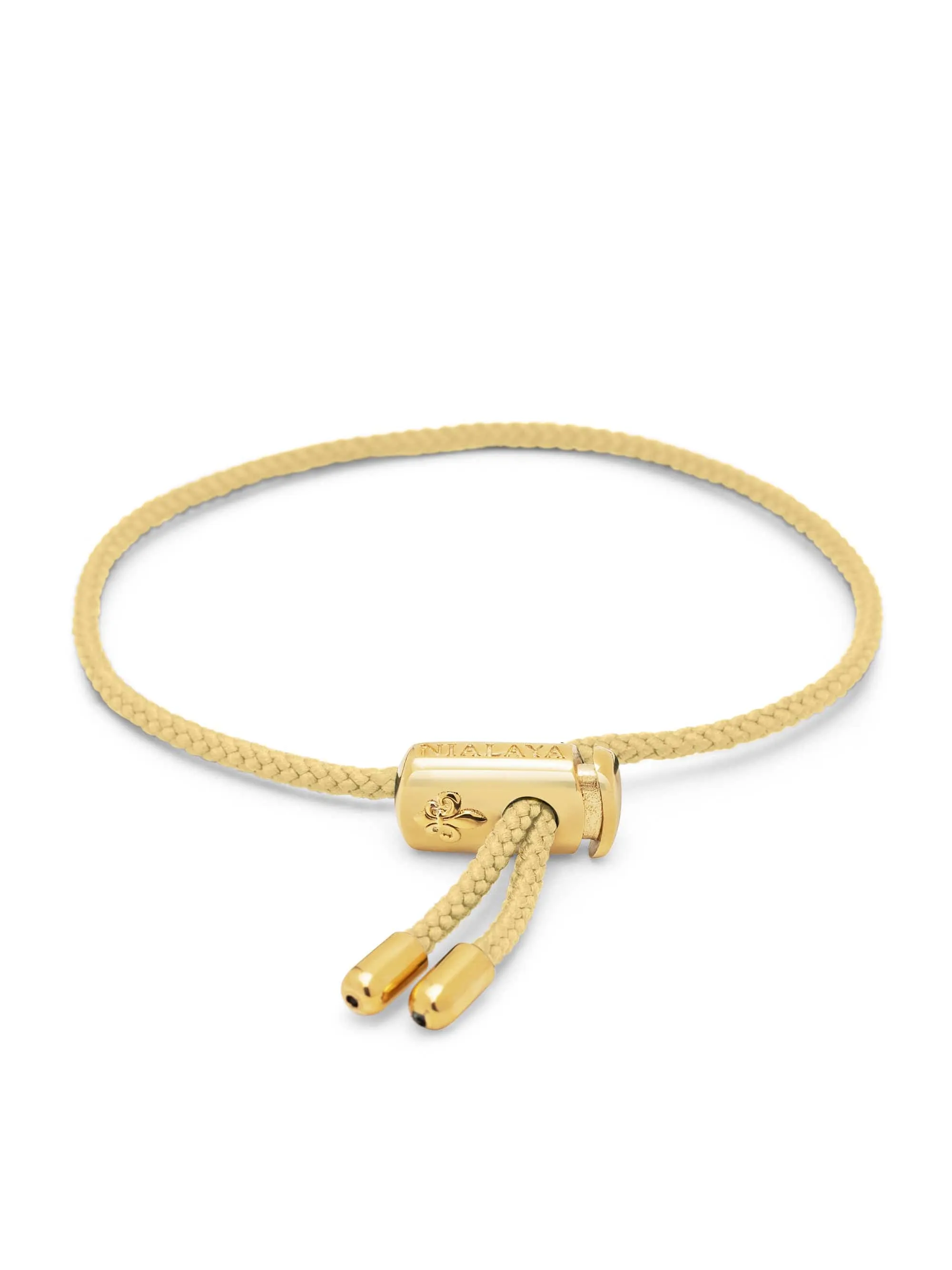 Men's Beige String Bracelet with Adjustable Gold Lock