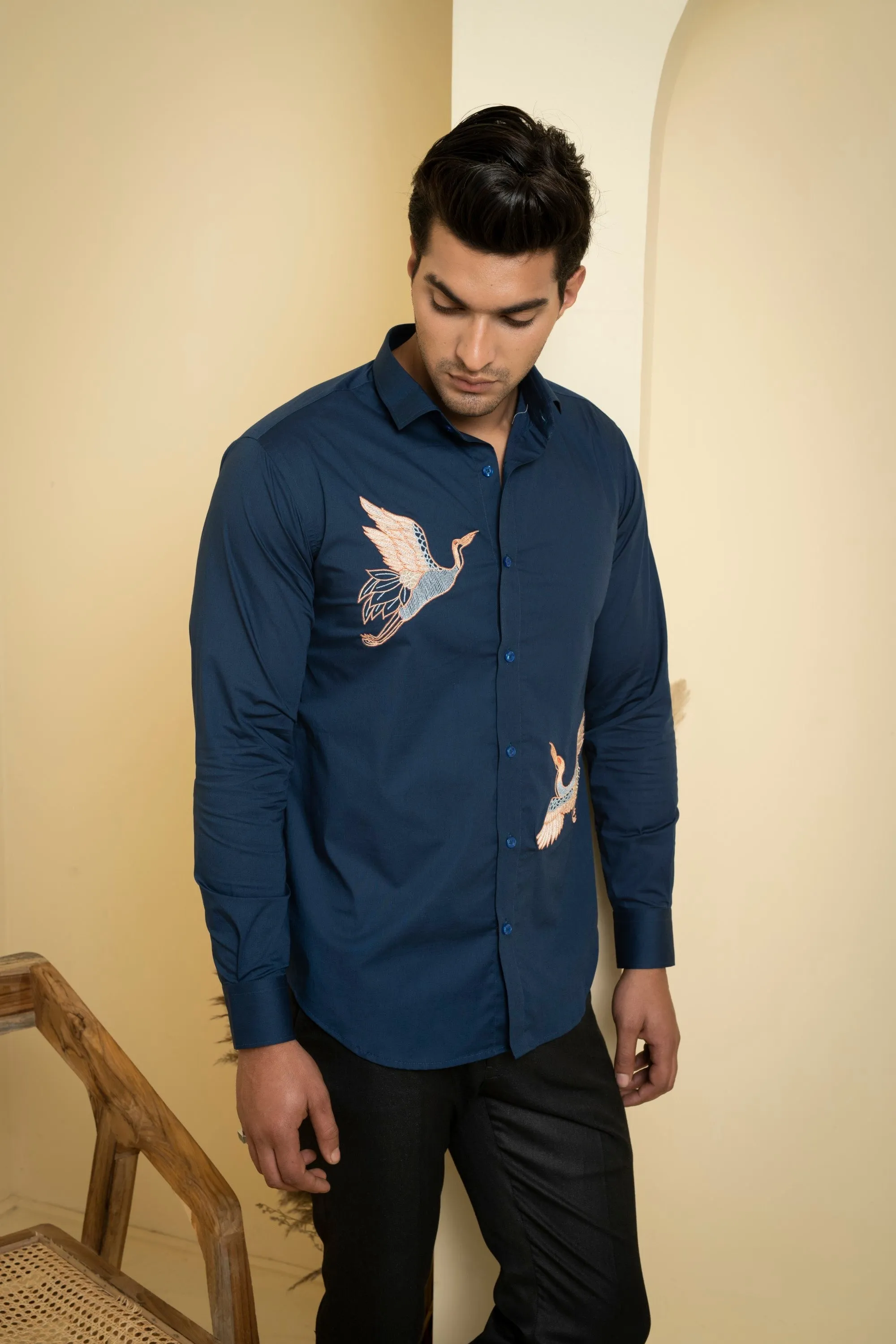 Men's Blue Color Cran Full Sleeves Shirt - Hilo Design