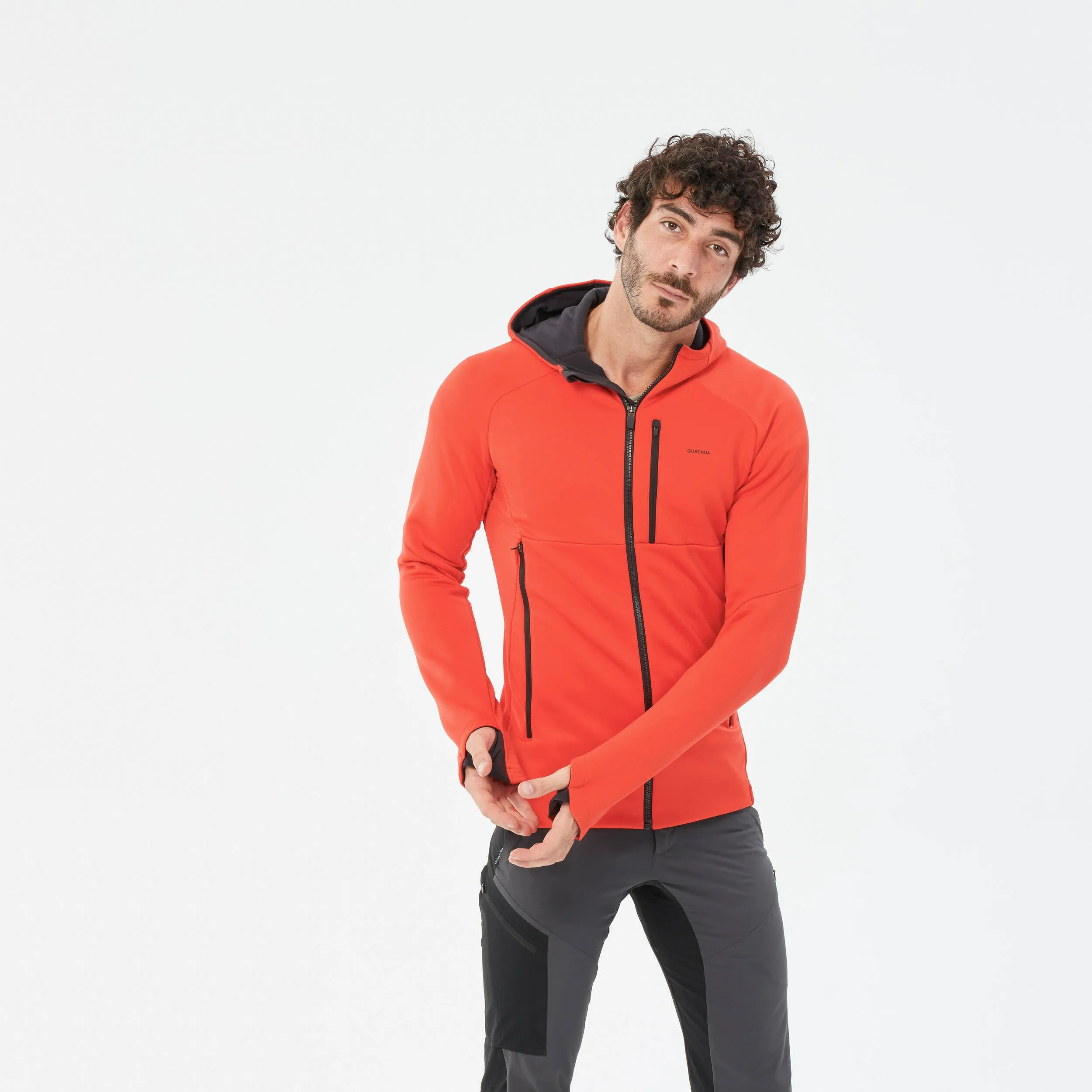 Men's fleece hiking sweatshirt Quechua MH520, red-orange