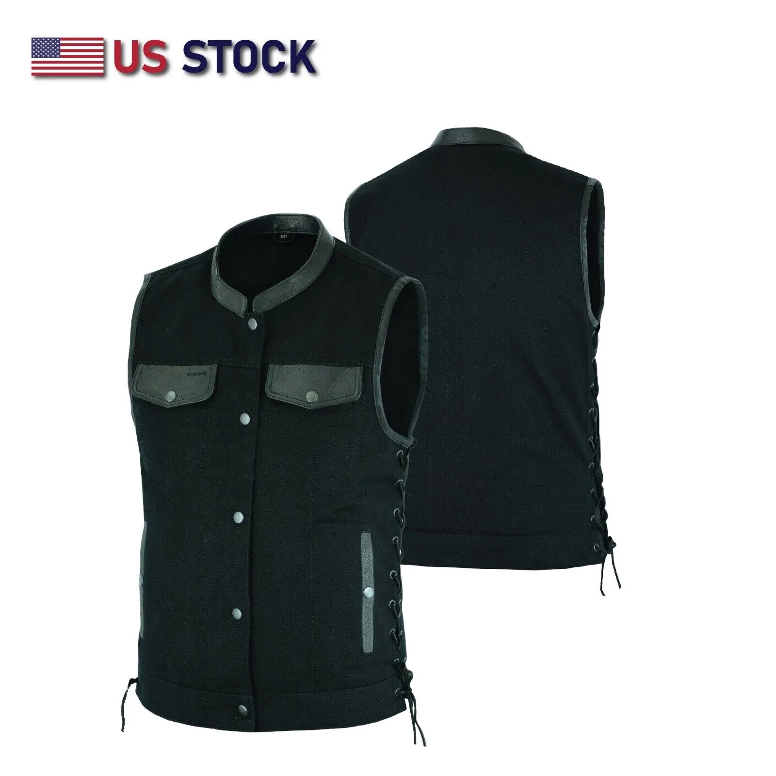 Men's Motorcycle Denim OUTLAW SOA Club Style Vest Gun Pockets Biker #21685/Side