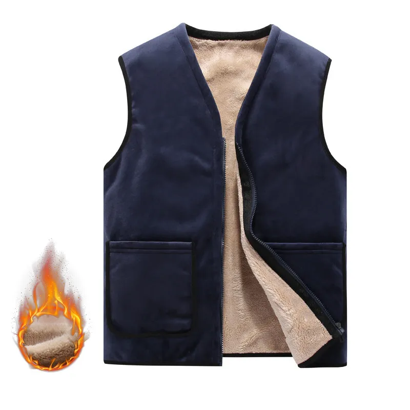 Men's Winter Plus Cashmere Warm Cotton Vest Sleeveless Jacket